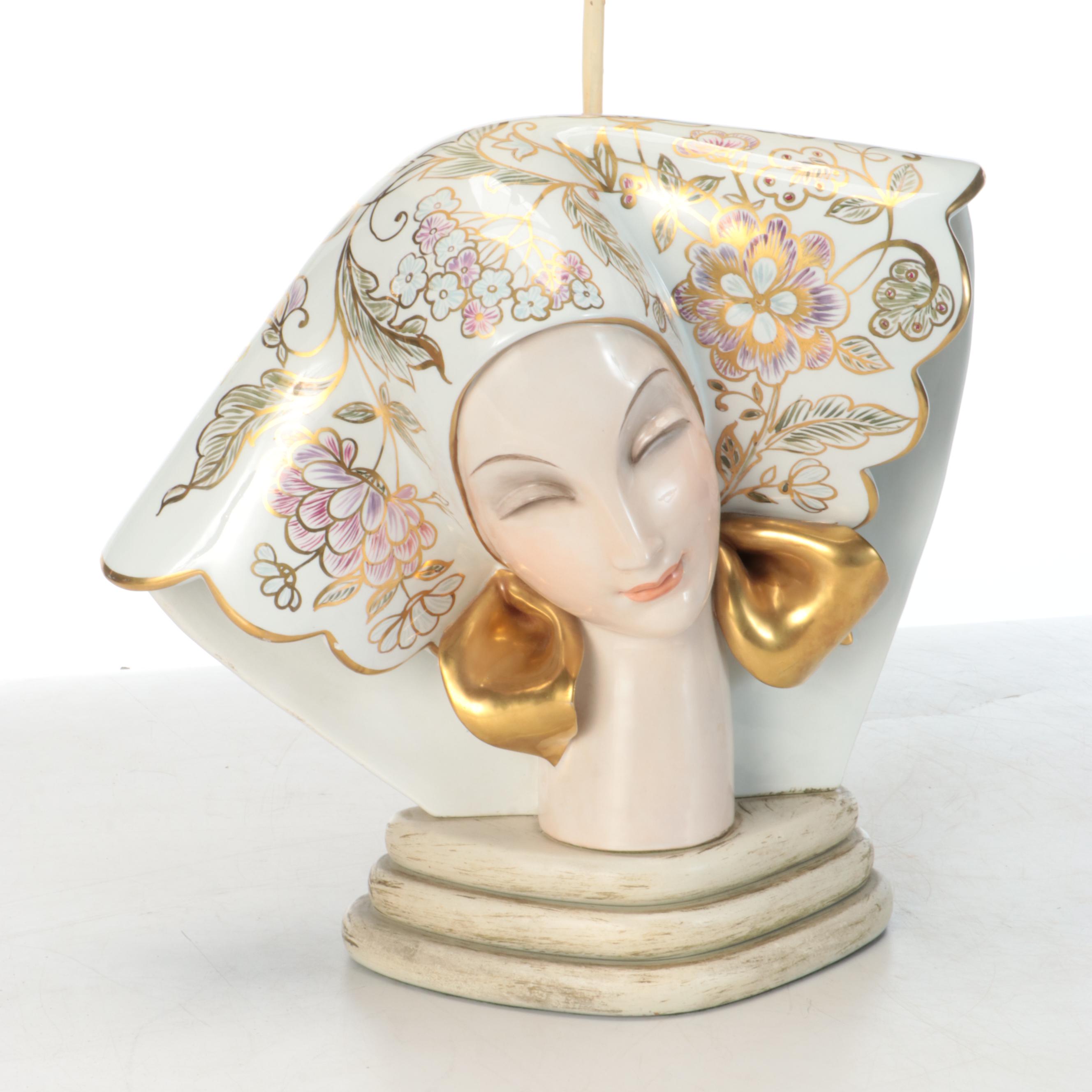 Guido Cacciapuoti Italian Ceramic Bust Table Lamp, Mid-20th Century