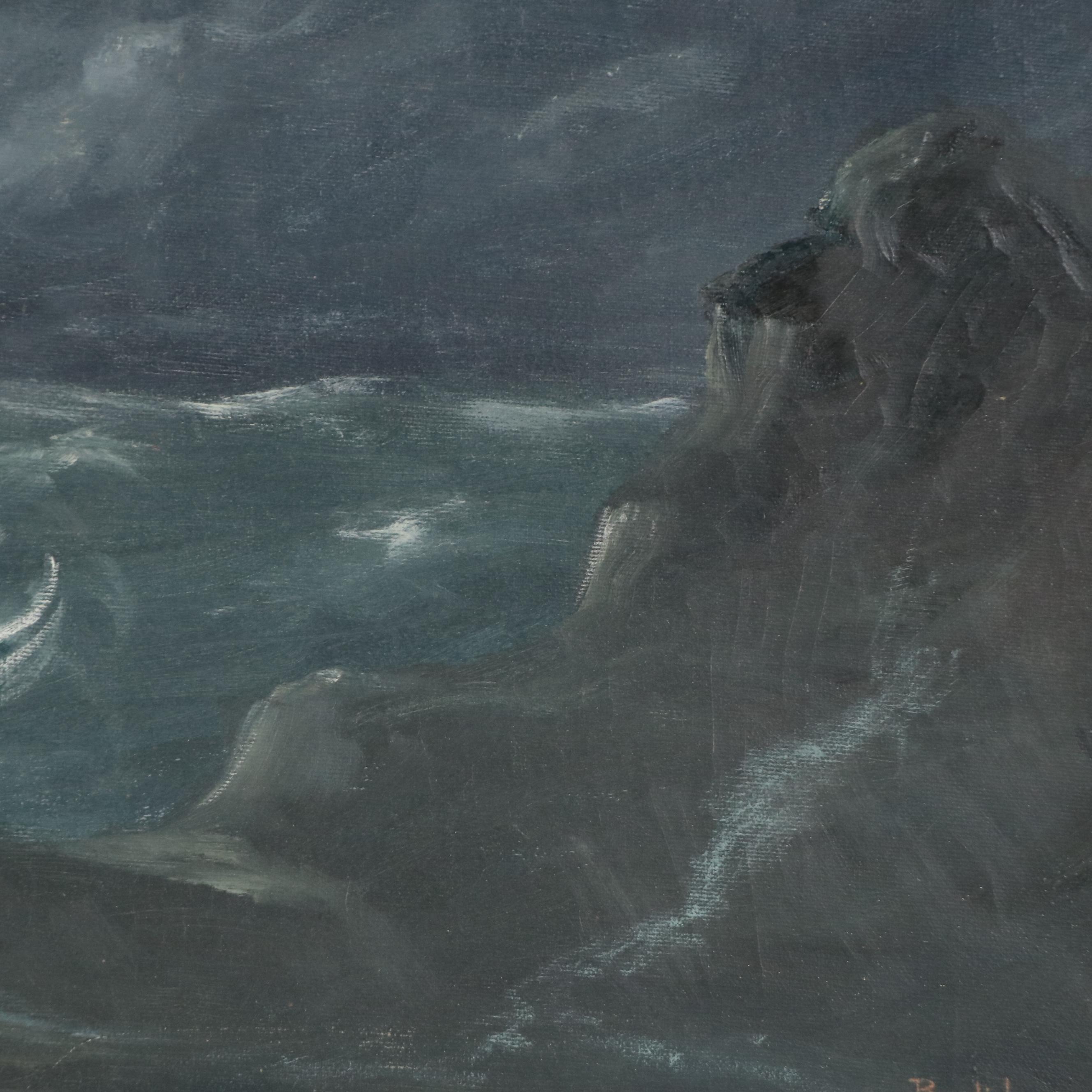 Charles Edward Burdick Oil Painting of Nocturne Landscape with Galloping Horses