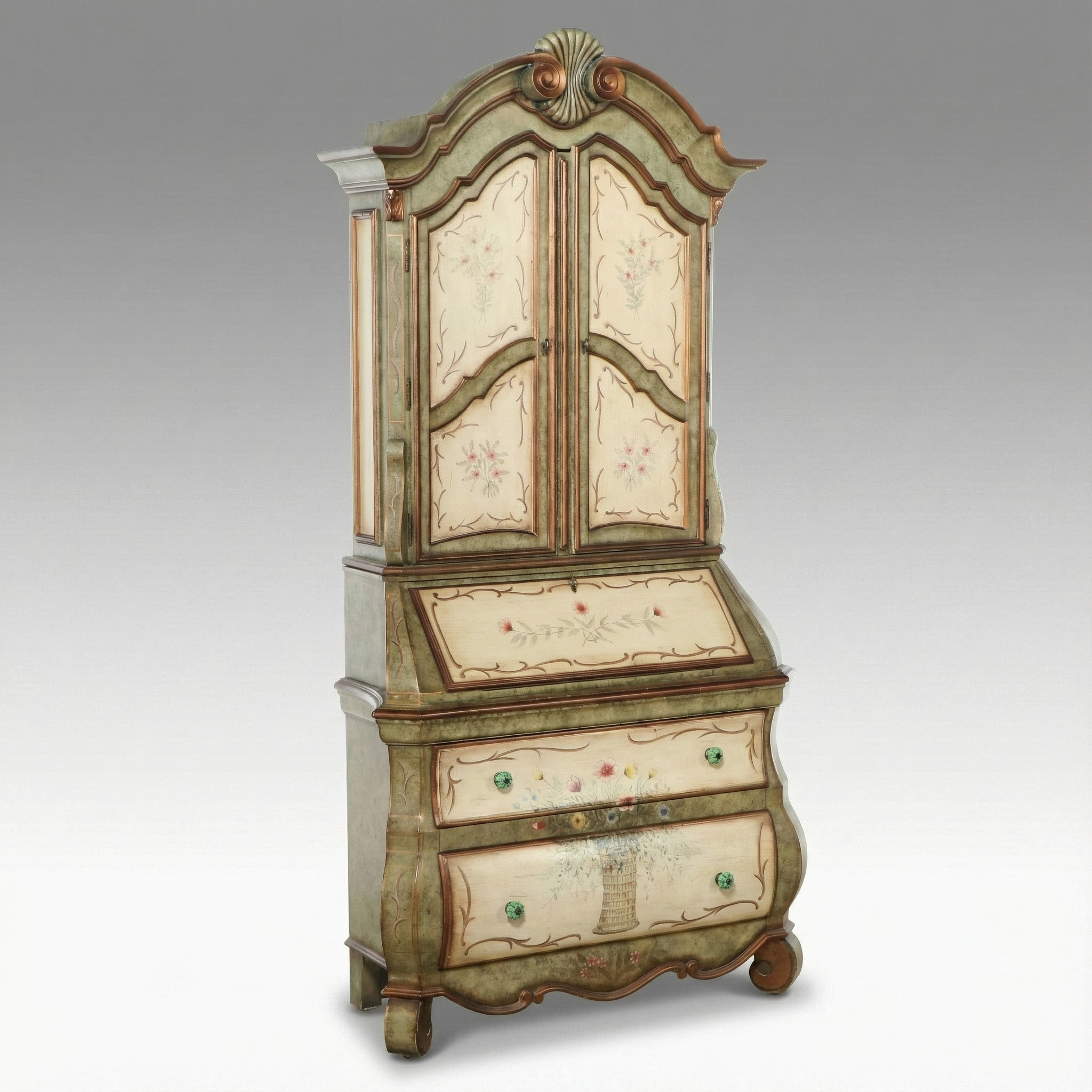 Gustavian Style Painted Decorated Wooden Secretary Bookcase
