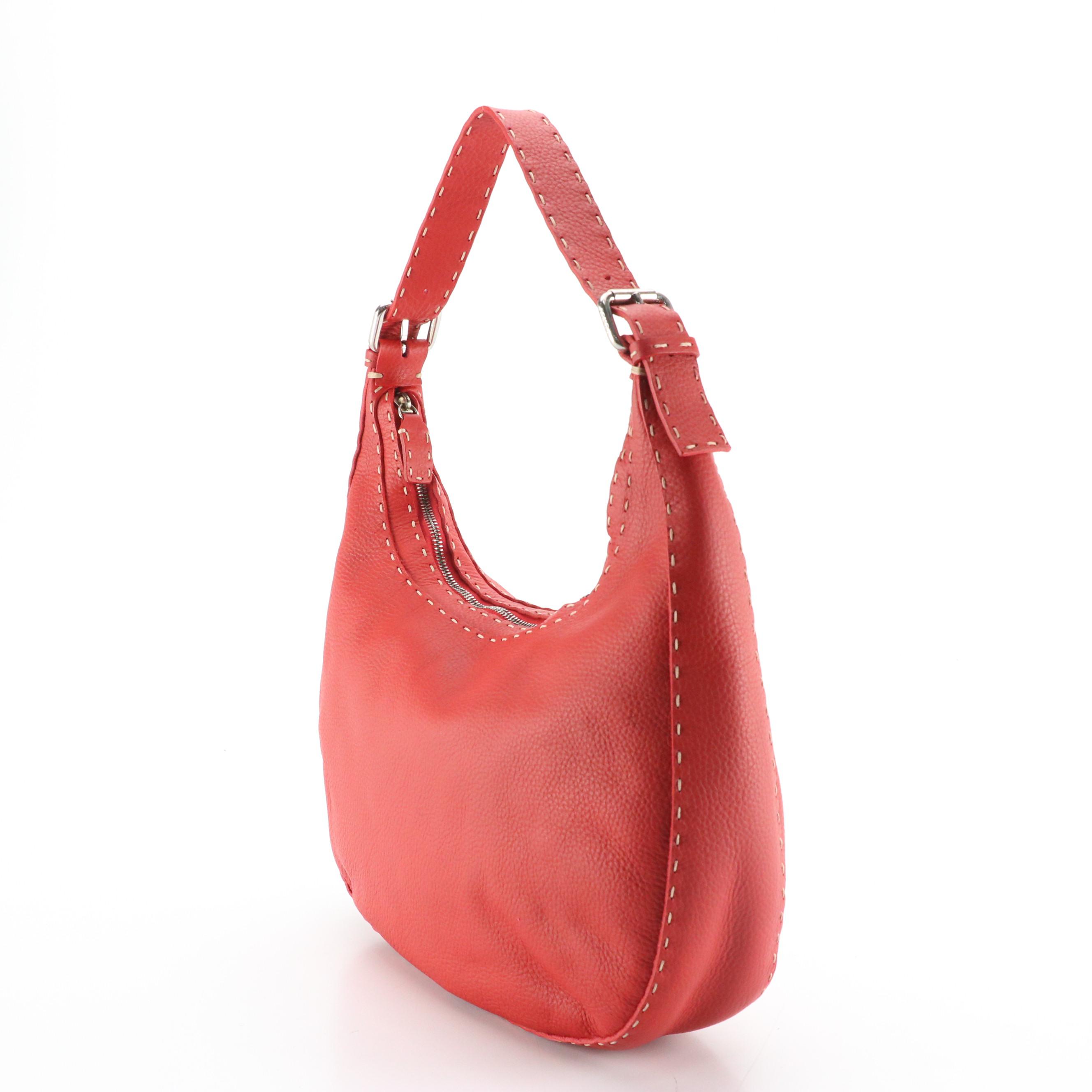 Fendi Selleria Buckle Strap Shoulder Bag in Red Roma Leather