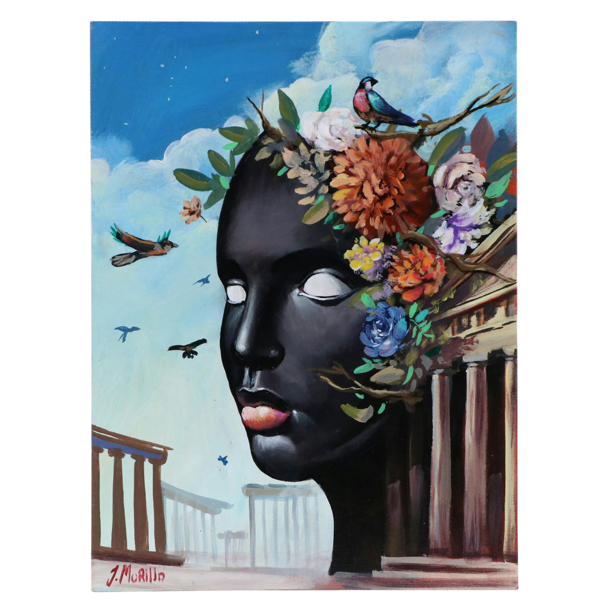 Jeshua Murillo Surrealist Acrylic Portrait, 21st Century