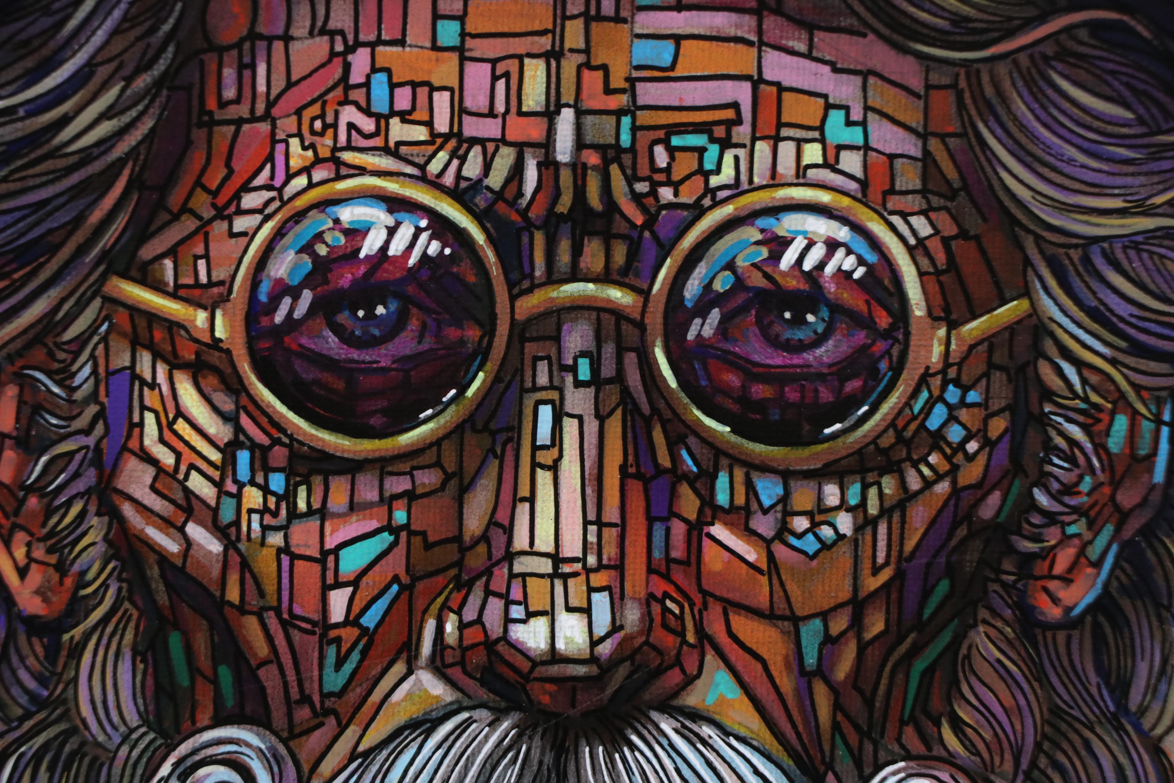 Ricardo Maya Stylized Acrylic Portrait of Bearded Man, 21st Century