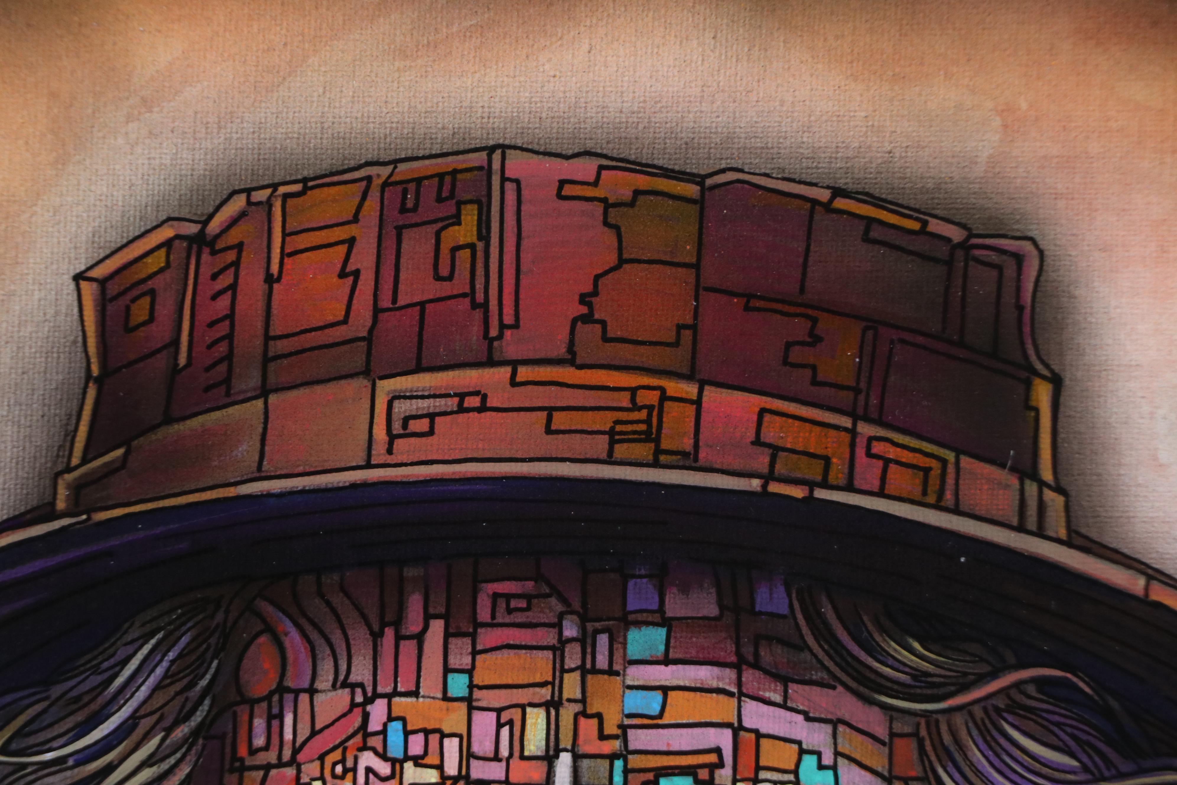 Ricardo Maya Stylized Acrylic Portrait of Bearded Man, 21st Century