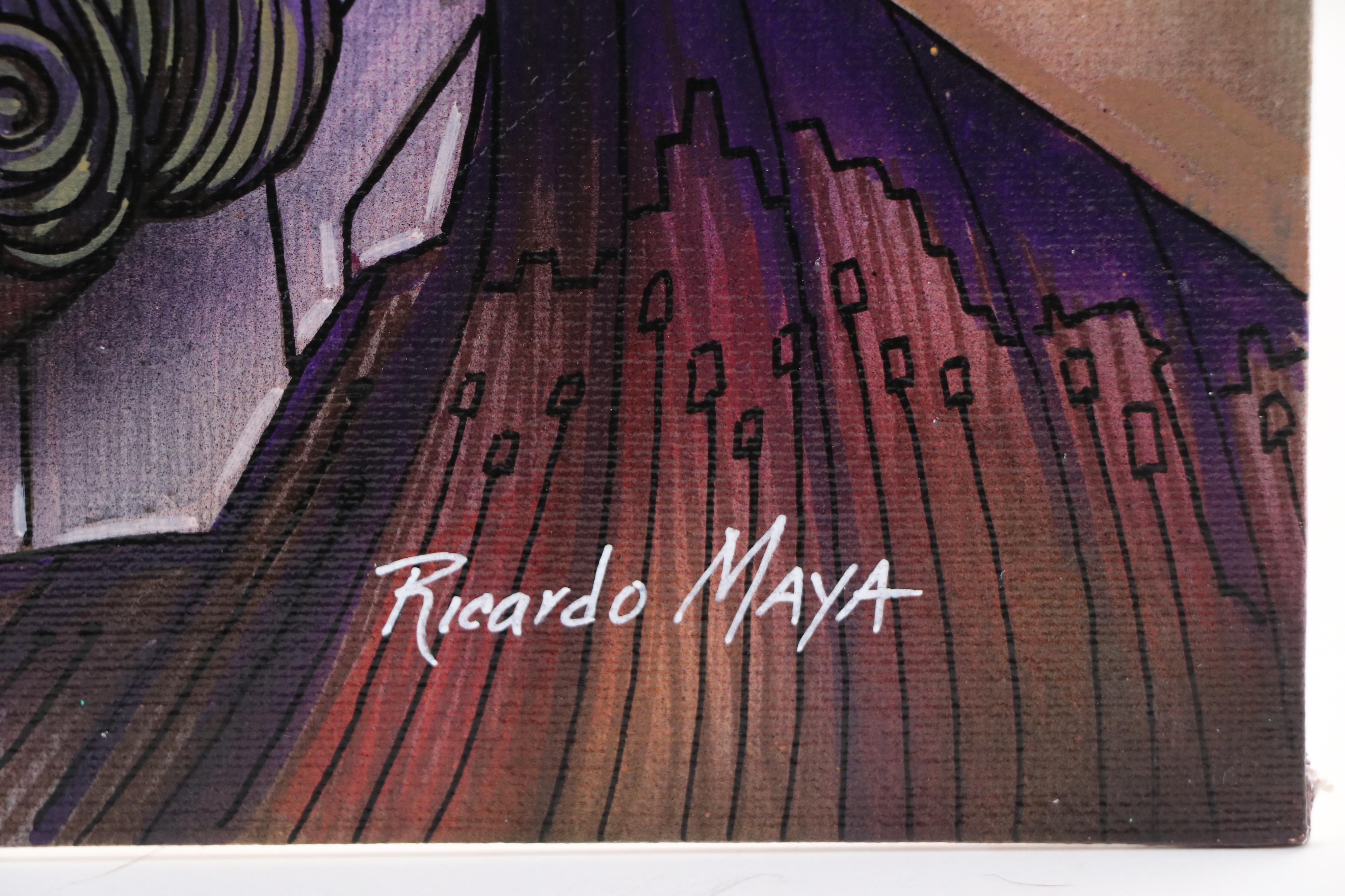 Ricardo Maya Stylized Acrylic Portrait of Bearded Man, 21st Century