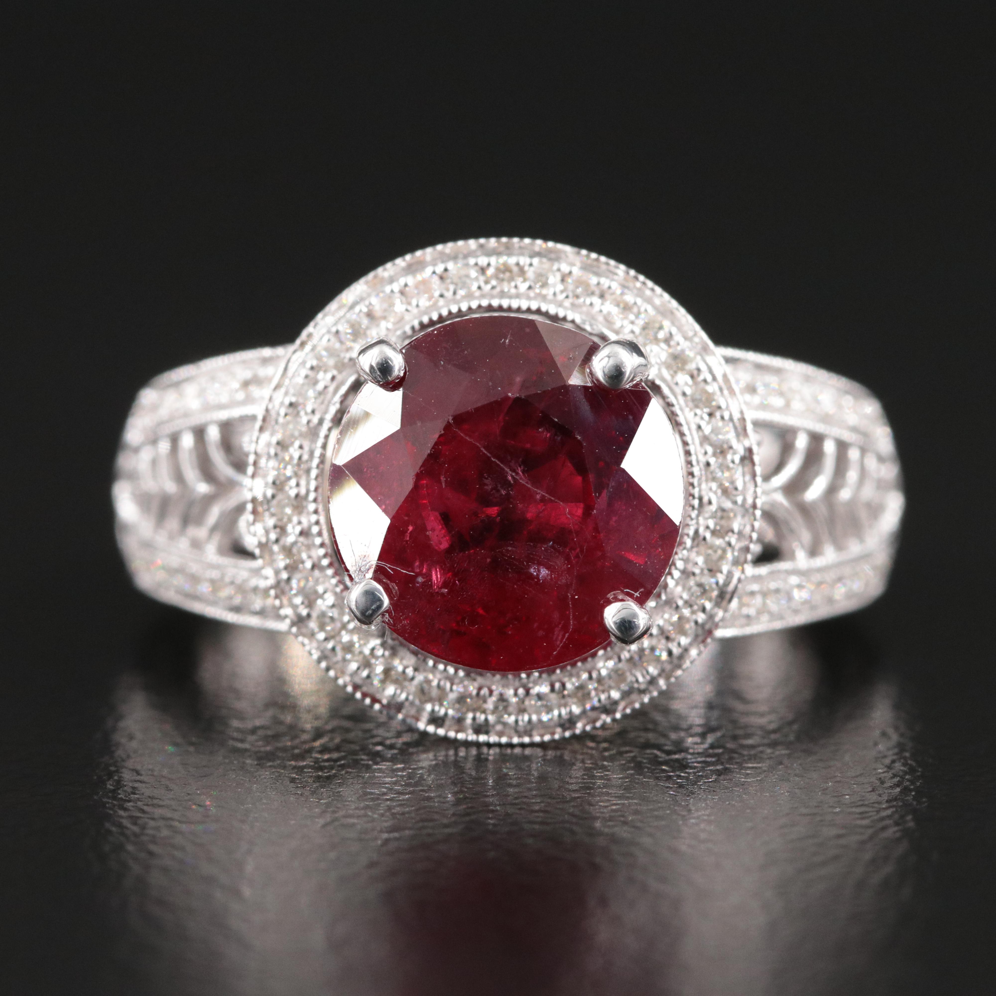 14K 3.71 CT Madagascan Ruby and Diamond Ring with GIA Report