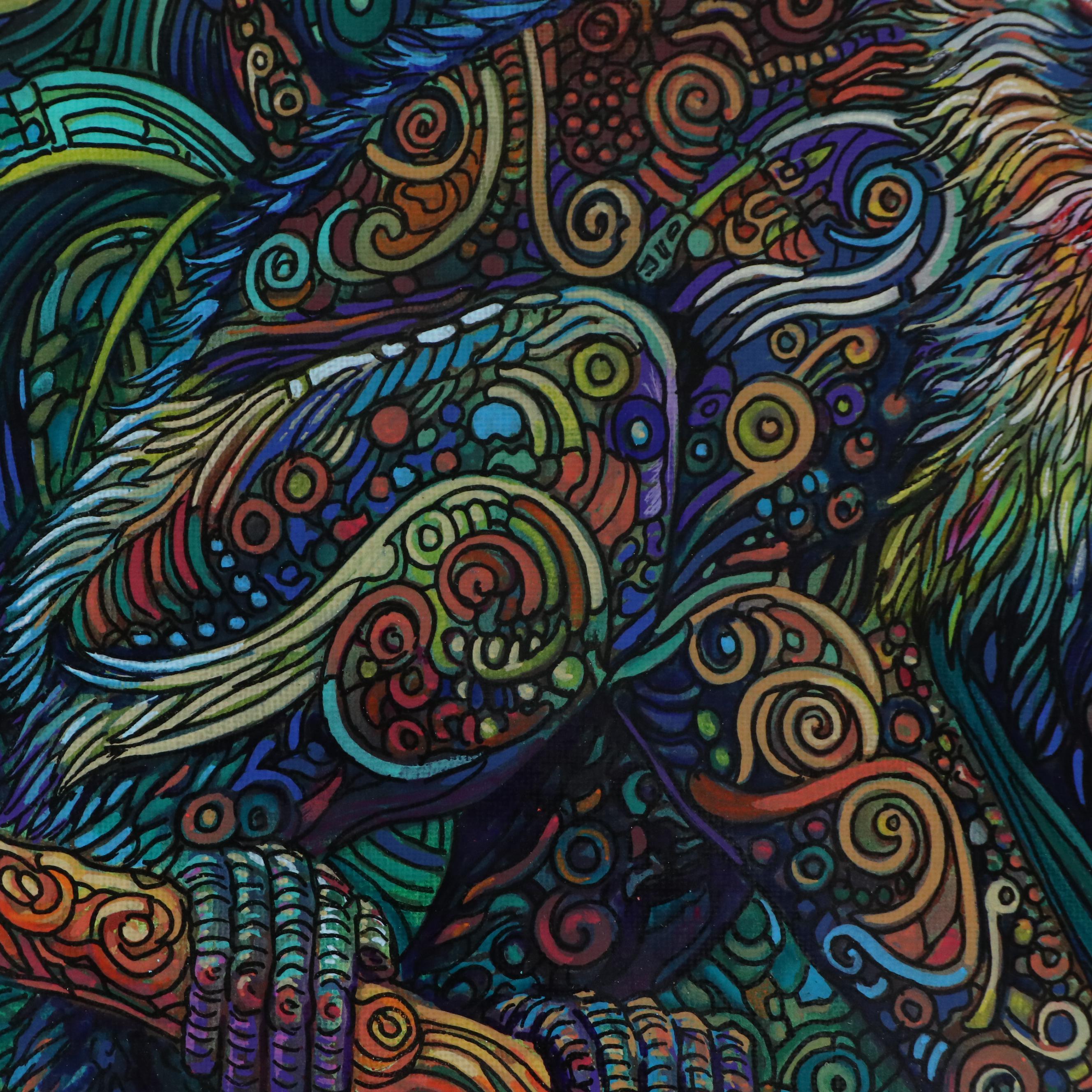 Ricardo Maya Stylized Acrylic Painting of Monkey, 21st Century