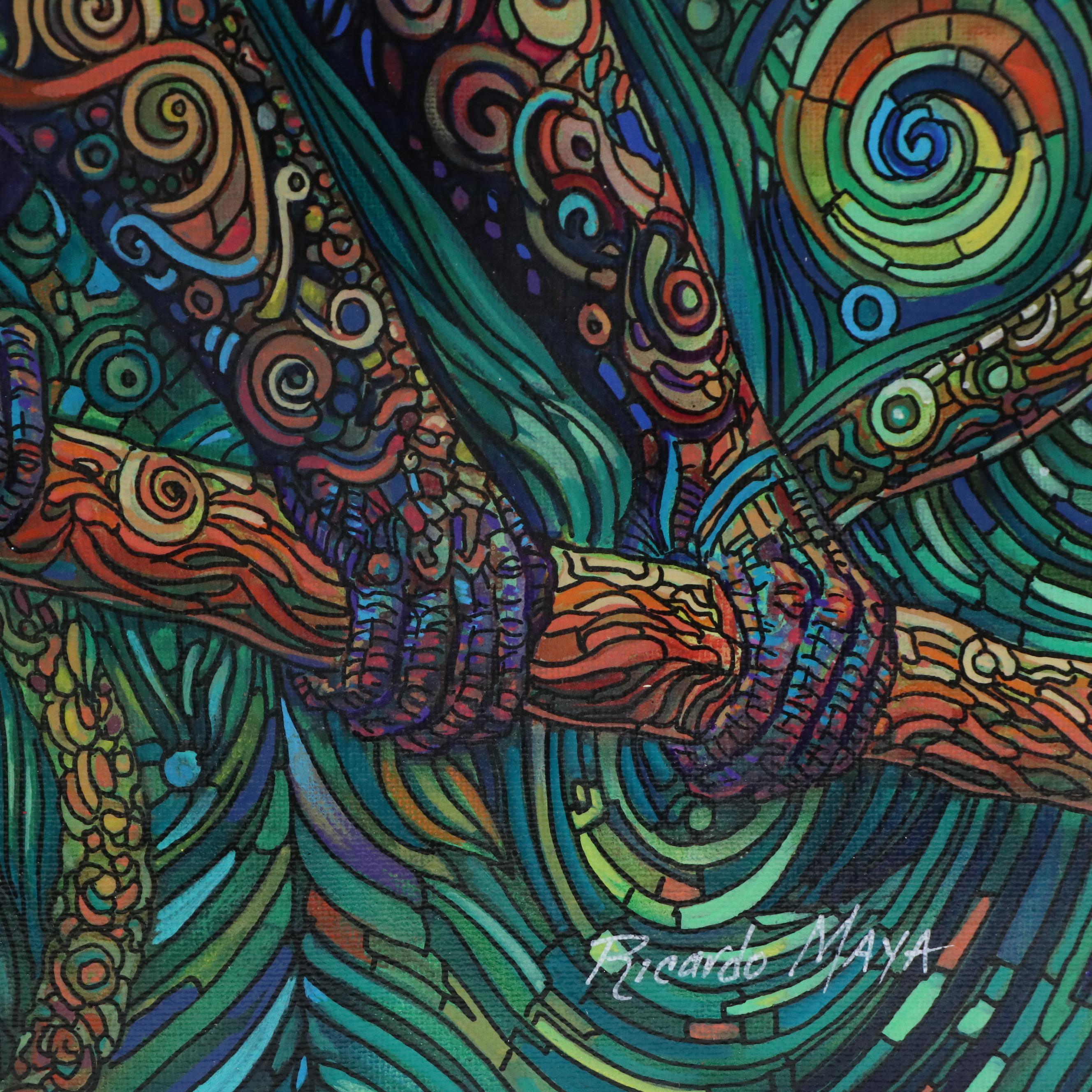 Ricardo Maya Stylized Acrylic Painting of Monkey, 21st Century