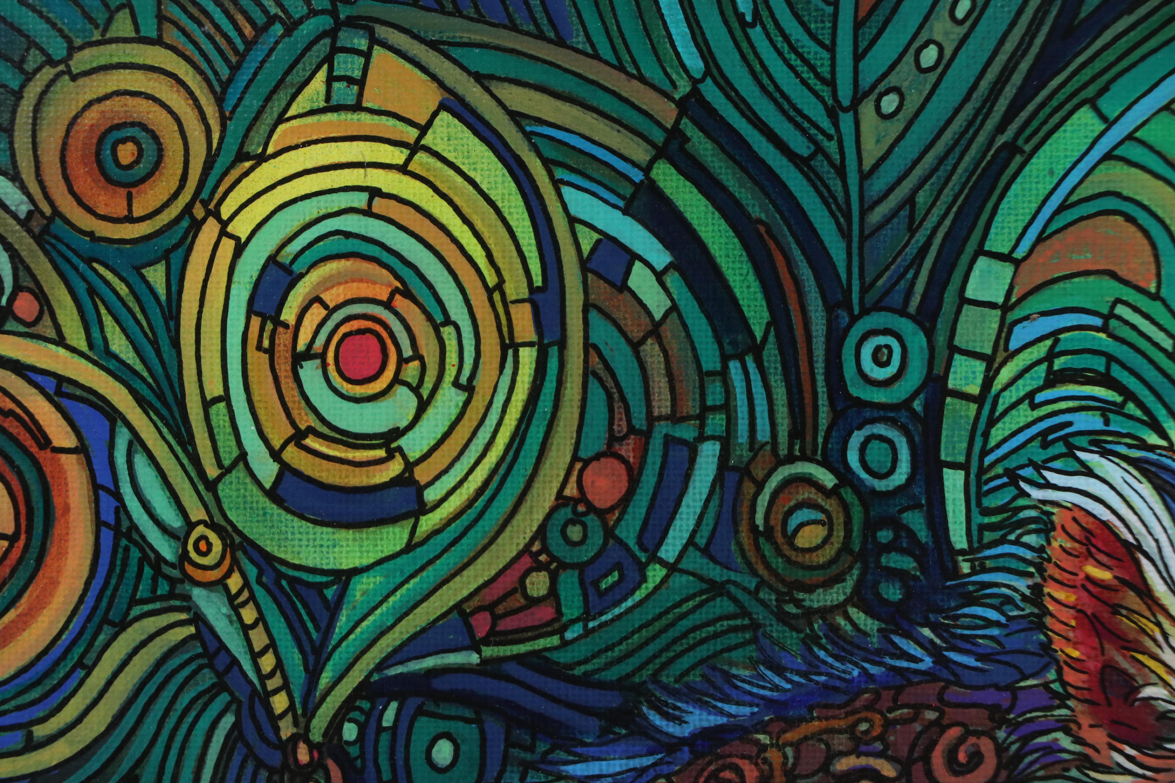 Ricardo Maya Stylized Acrylic Painting of Monkey, 21st Century