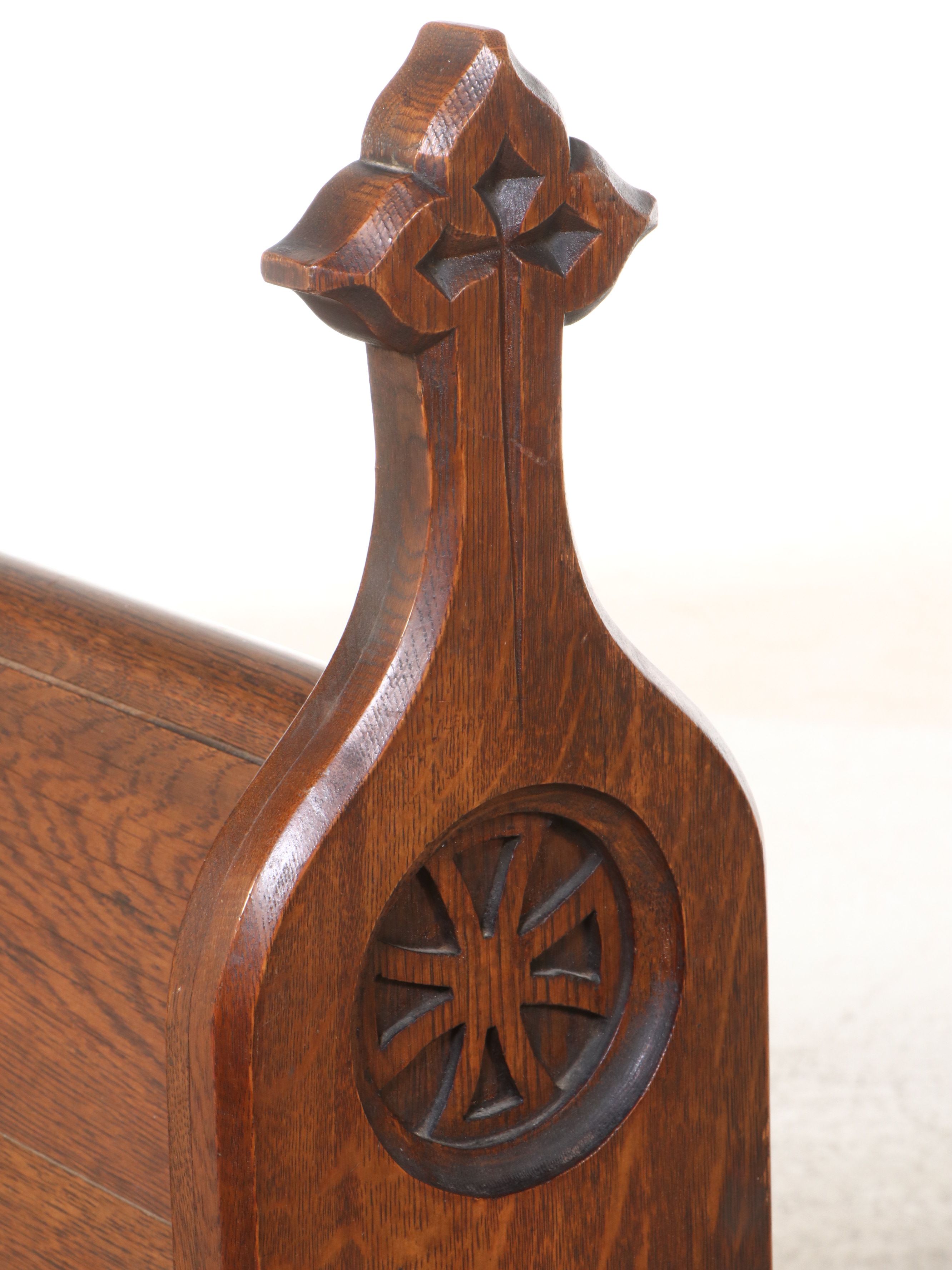 Gothic Revival Style Oak Church Pew, Early 20th Century