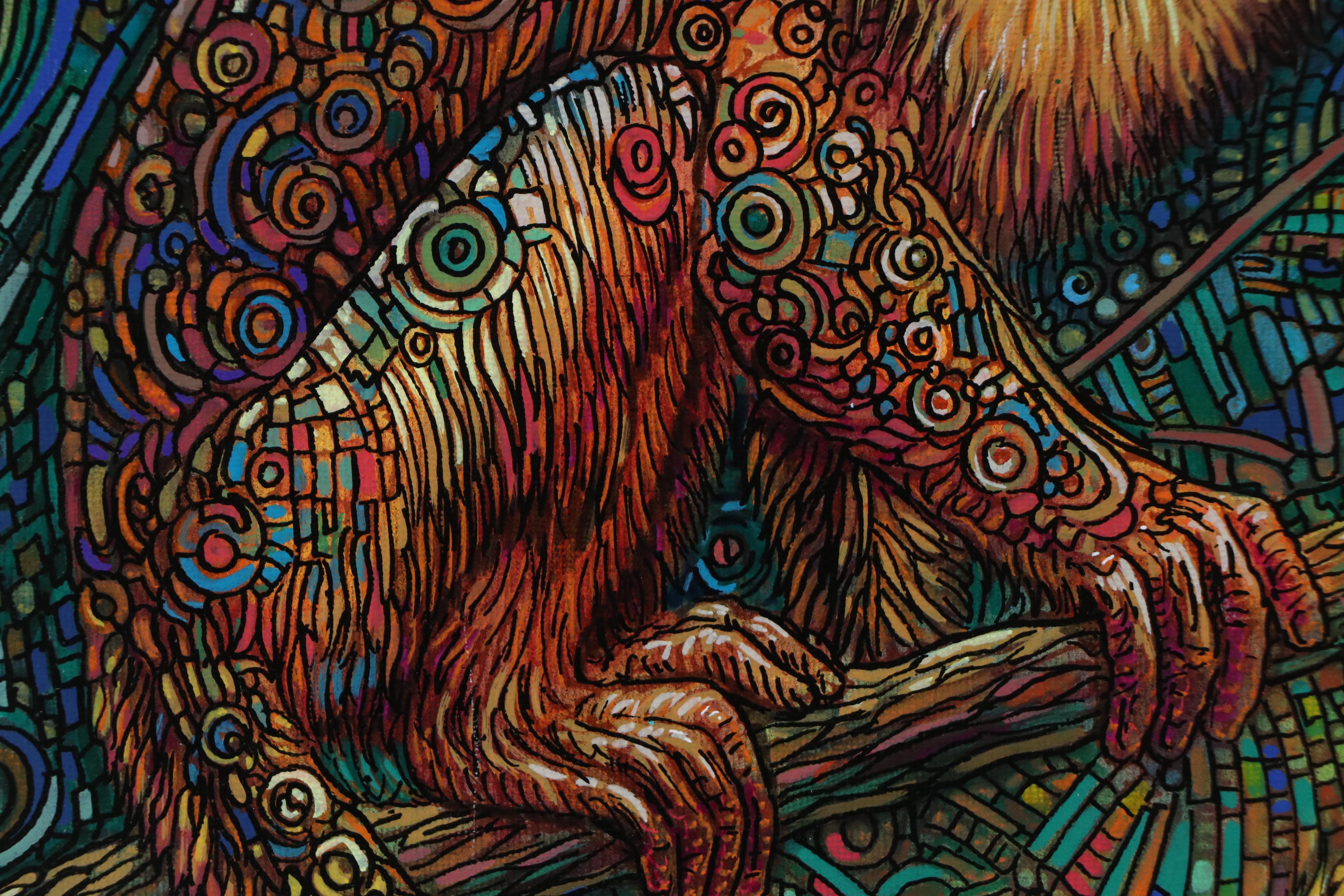 Ricardo Maya Stylized Acrylic Painting of Monkey, 21st Century