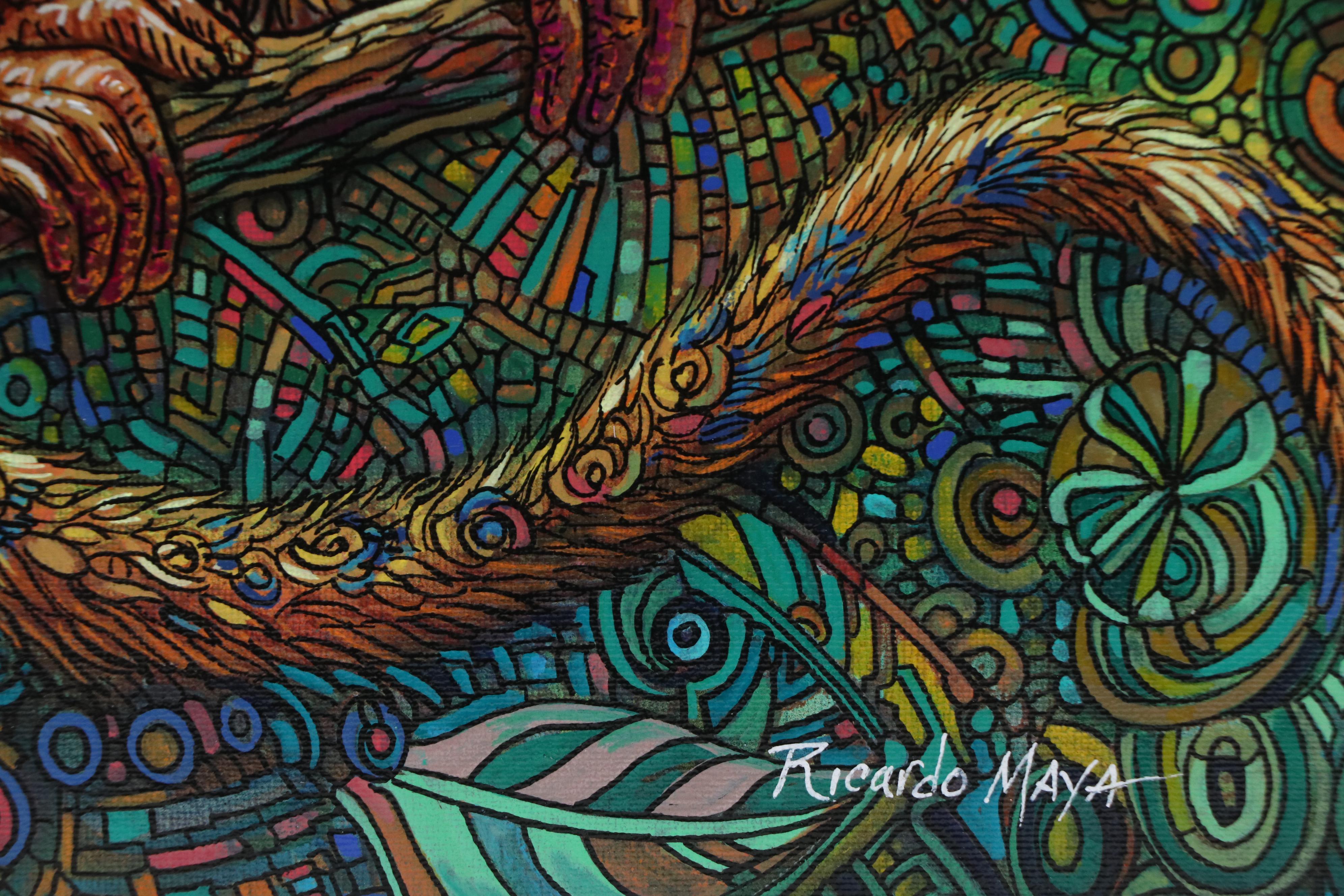 Ricardo Maya Stylized Acrylic Painting of Monkey, 21st Century