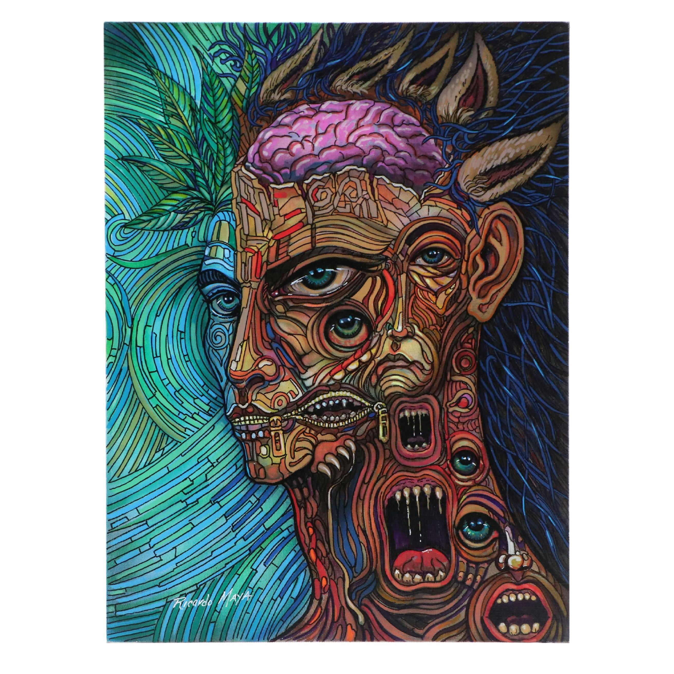 Ricardo Maya Stylized Acrylic Portrait, 21st Century