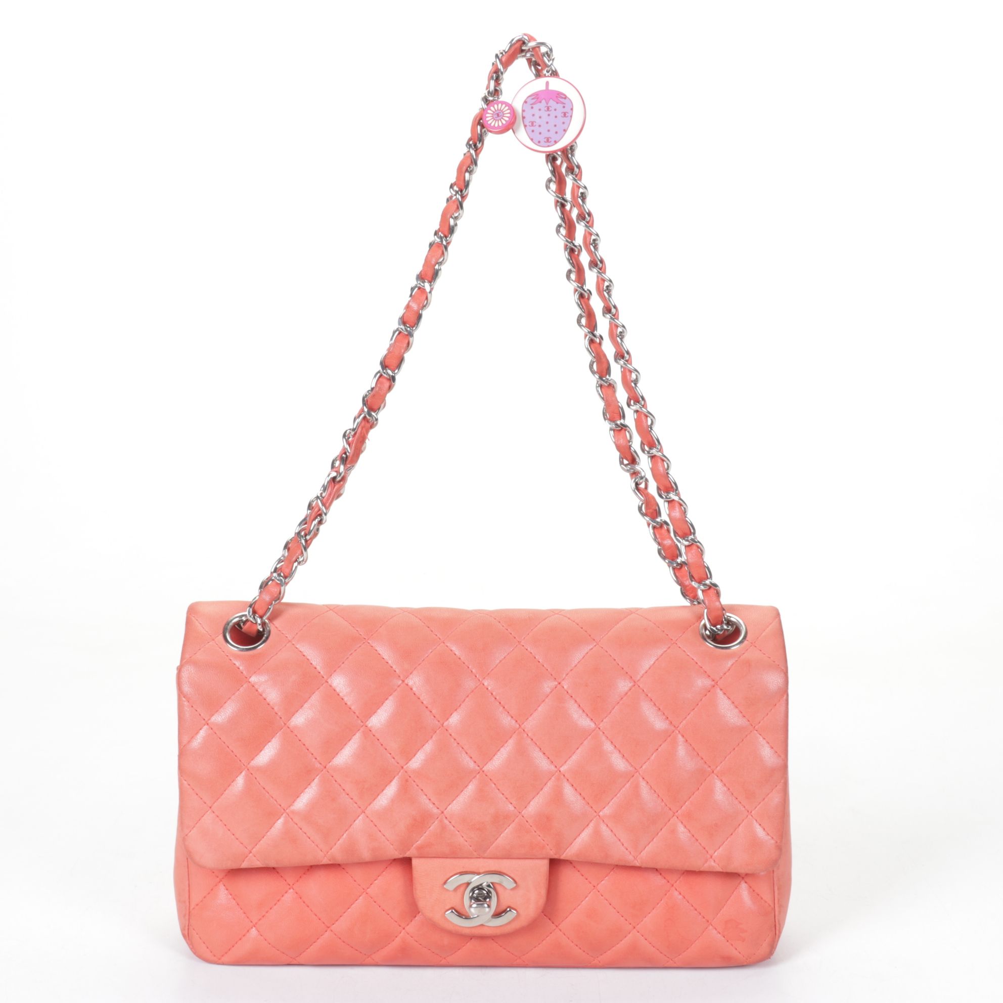Chanel Classic Double Flap Bag in Quilted Coral Orange Lambskin Leather