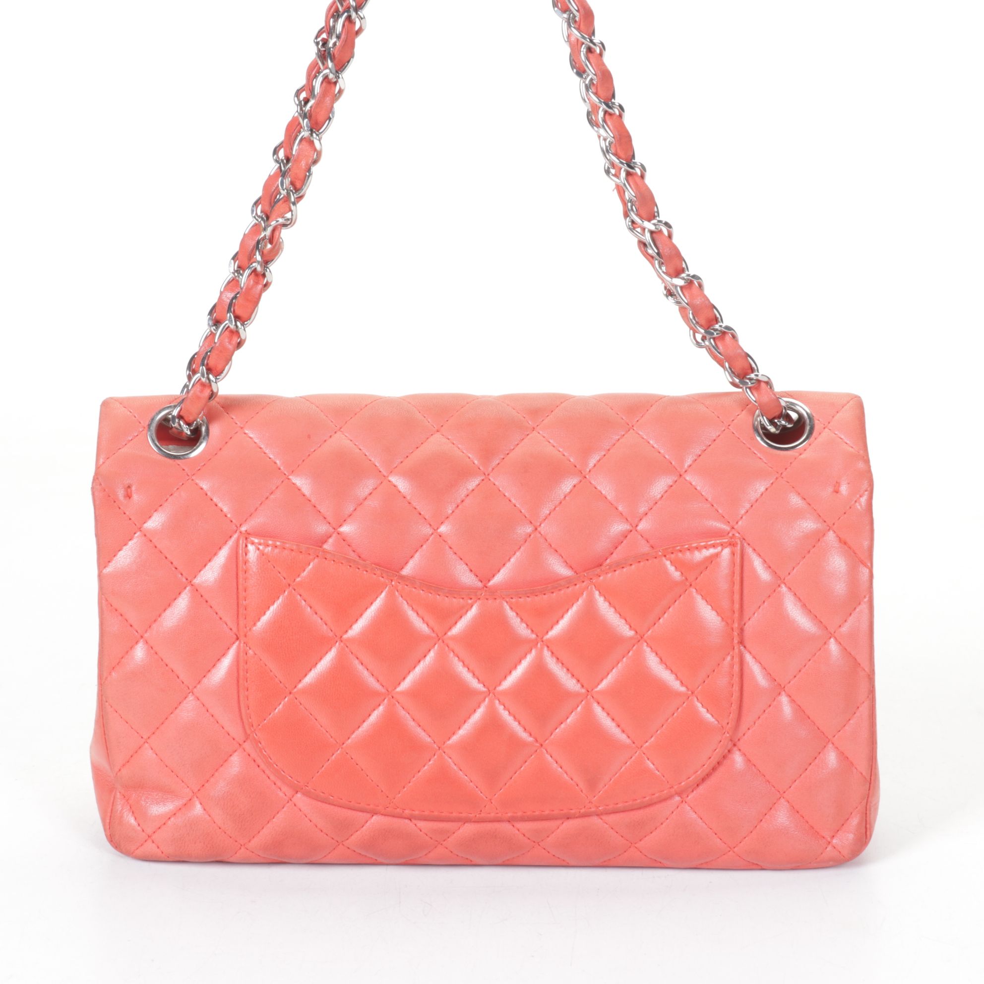 Chanel Classic Double Flap Bag in Quilted Coral Orange Lambskin Leather