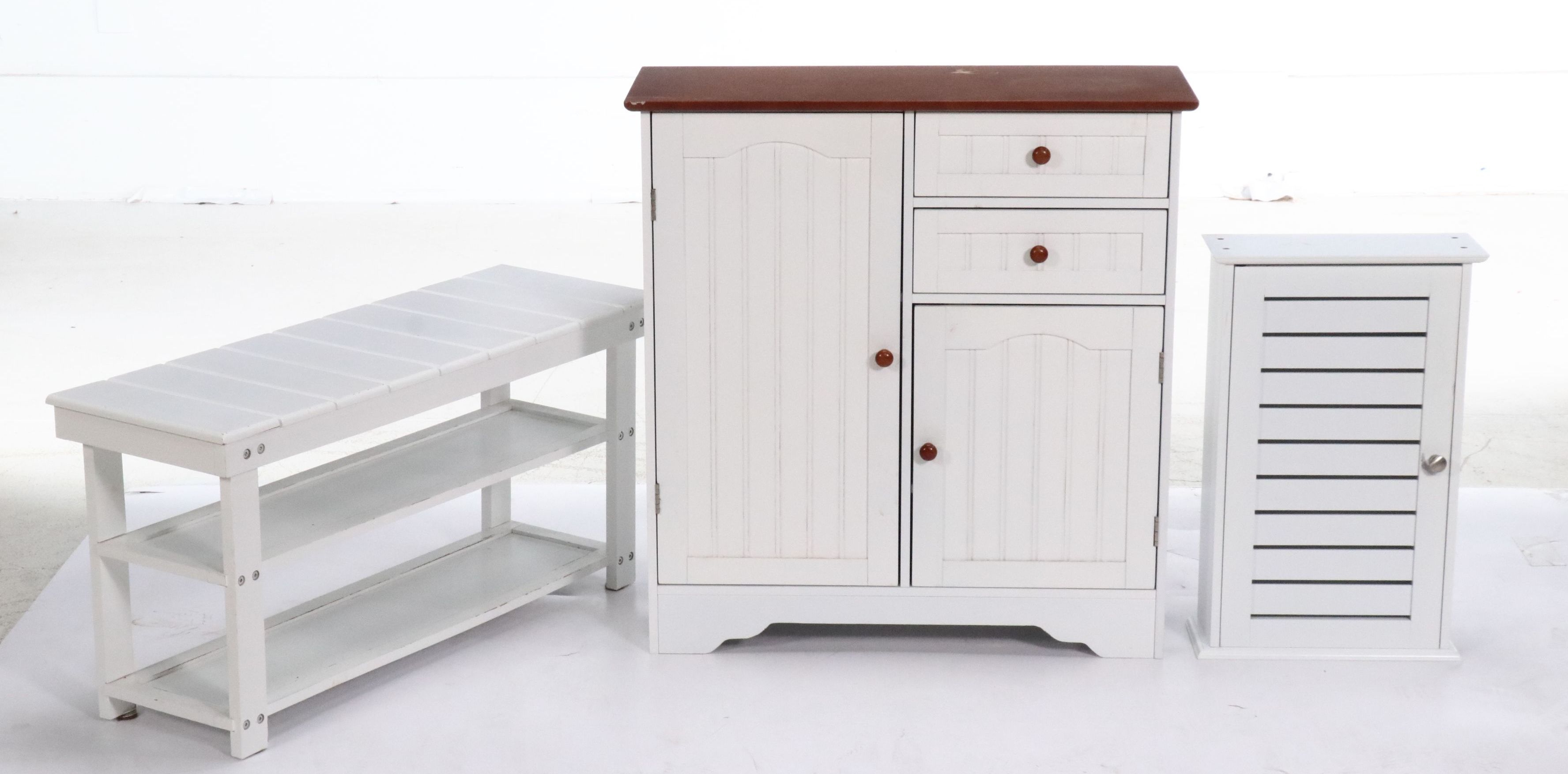 King's Brand Shaker Style Cabinet with Coordinating Bench and Wall Mirror