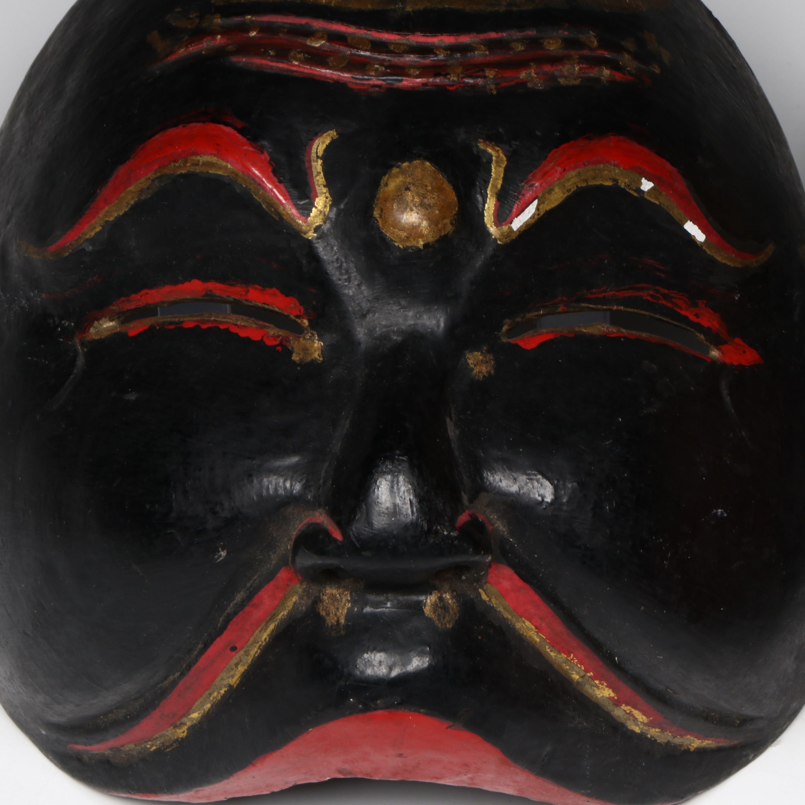 Vintage Chokwe Painted Pig Mask and Indonesian Wayang-Topeng Half Mask