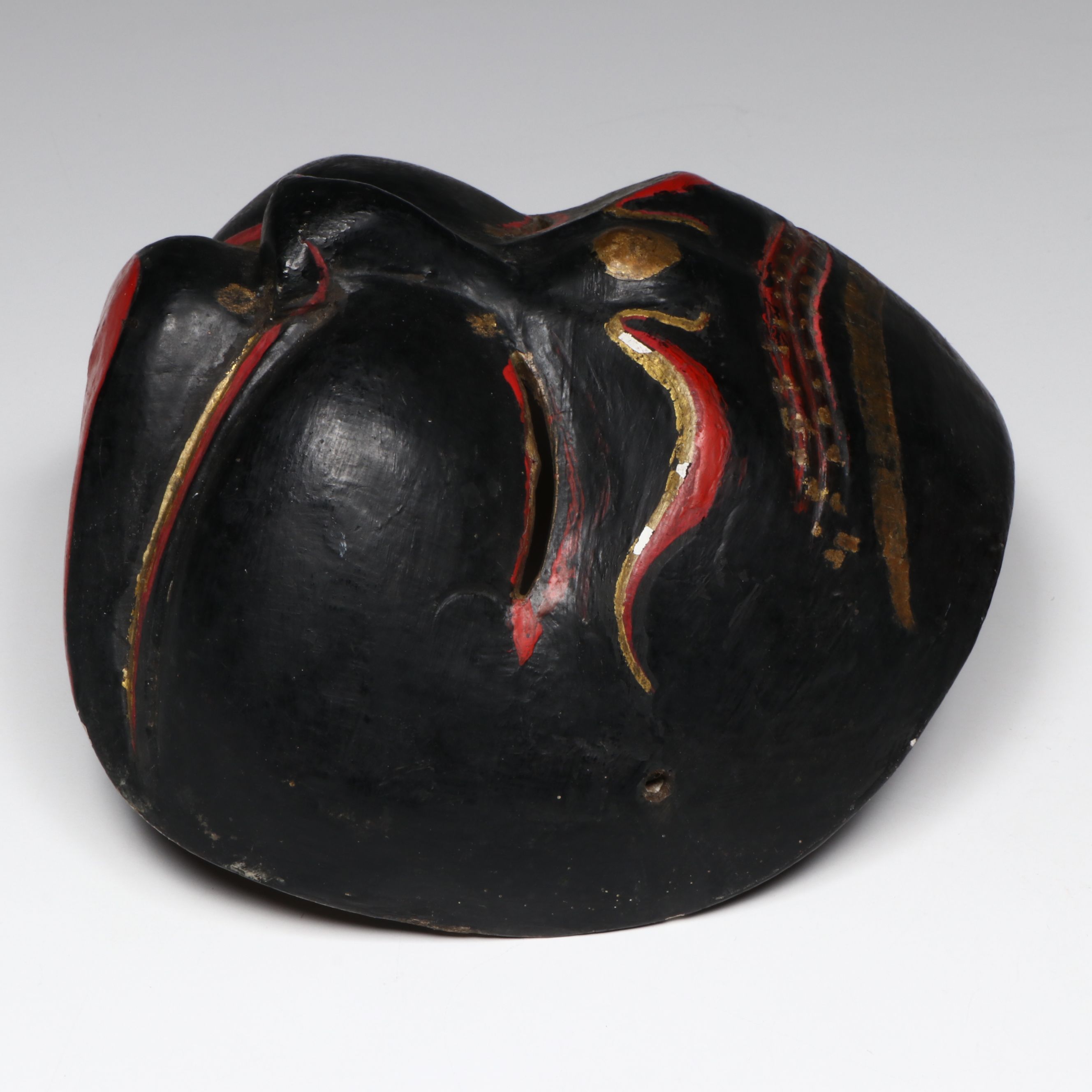 Vintage Chokwe Painted Pig Mask and Indonesian Wayang-Topeng Half Mask