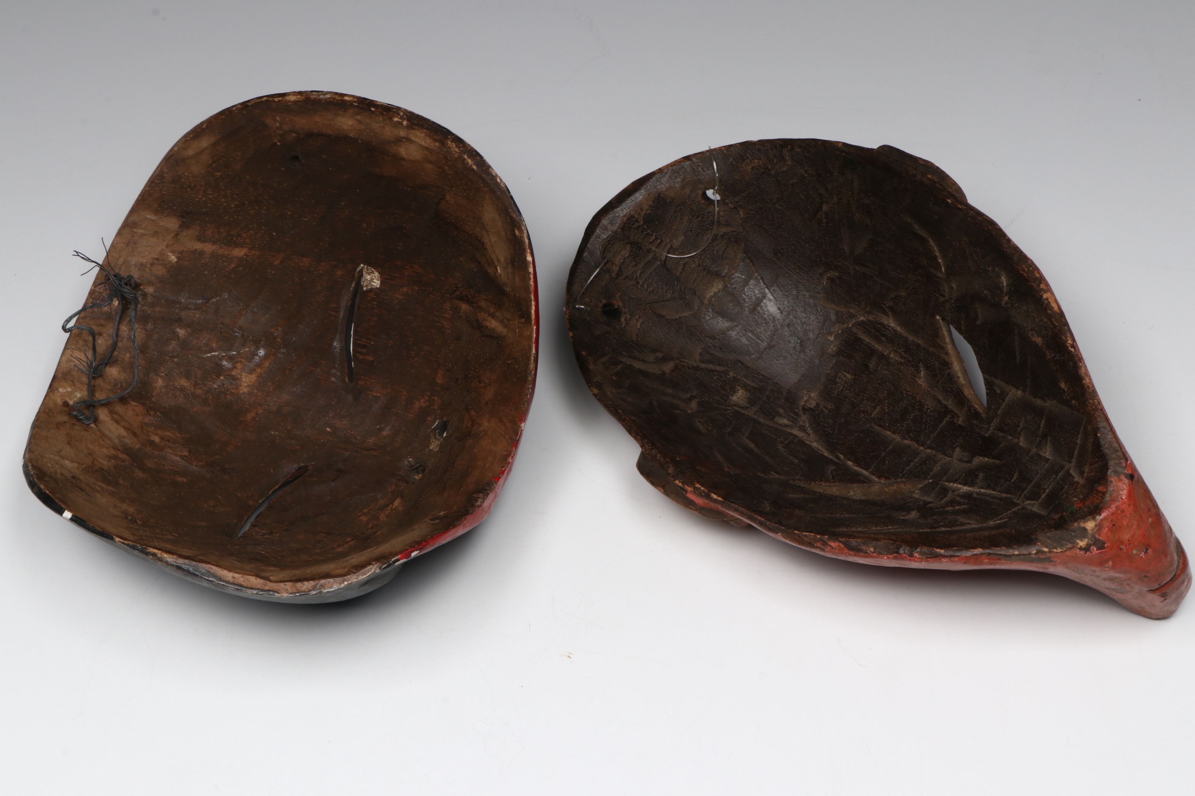 Vintage Chokwe Painted Pig Mask and Indonesian Wayang-Topeng Half Mask