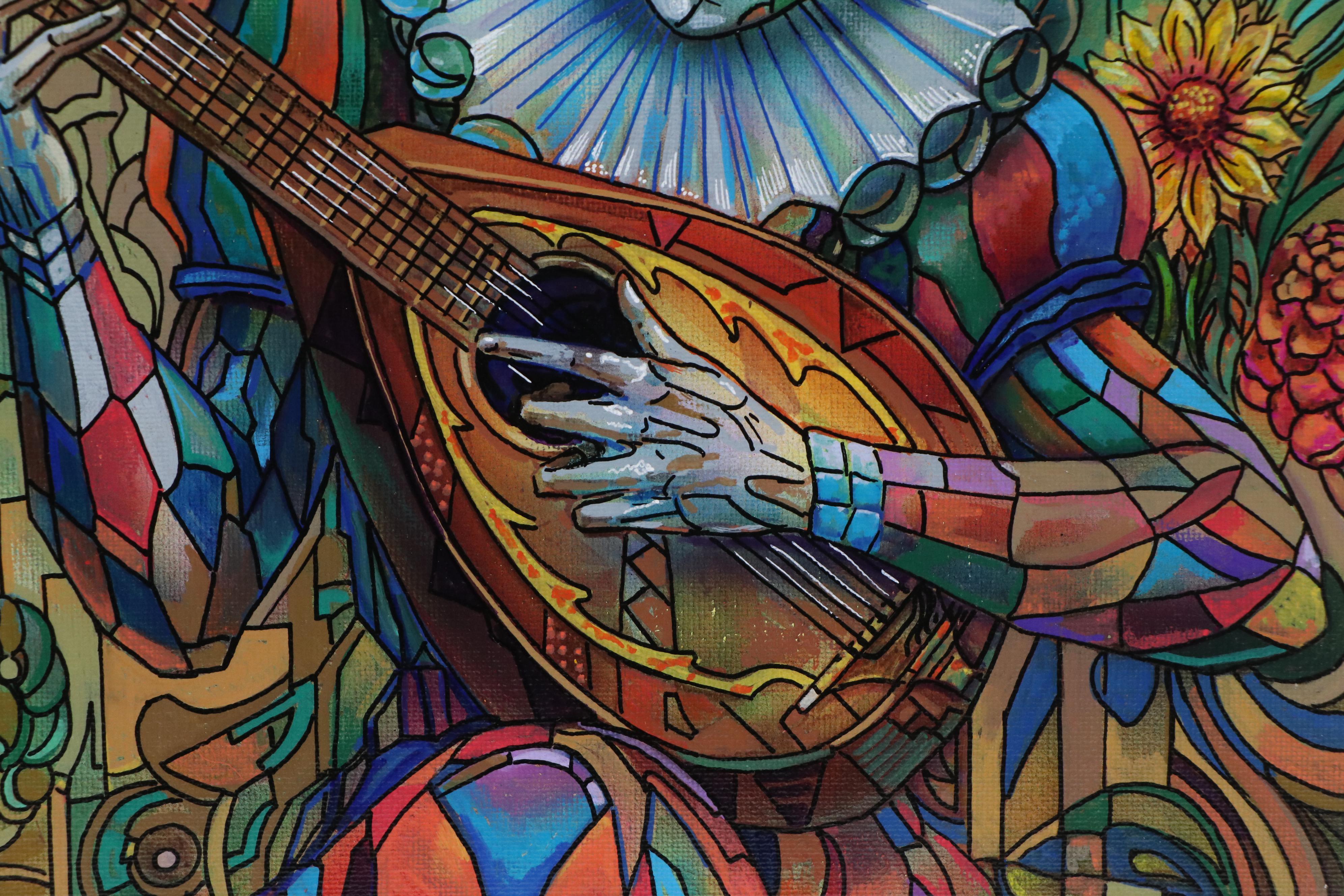 Ricardo Maya Stylized Acrylic Painting of Jester, 21st Century