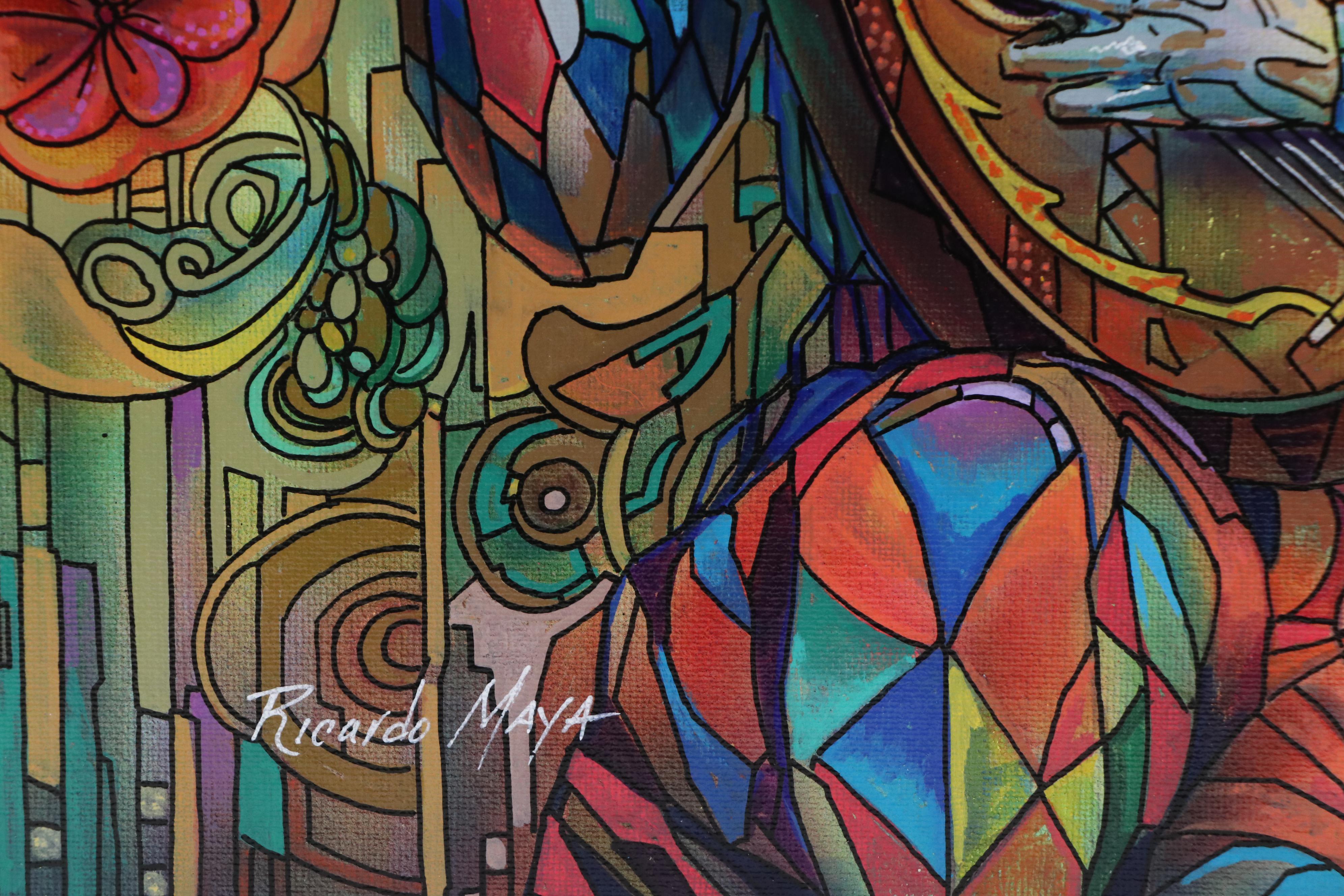 Ricardo Maya Stylized Acrylic Painting of Jester, 21st Century