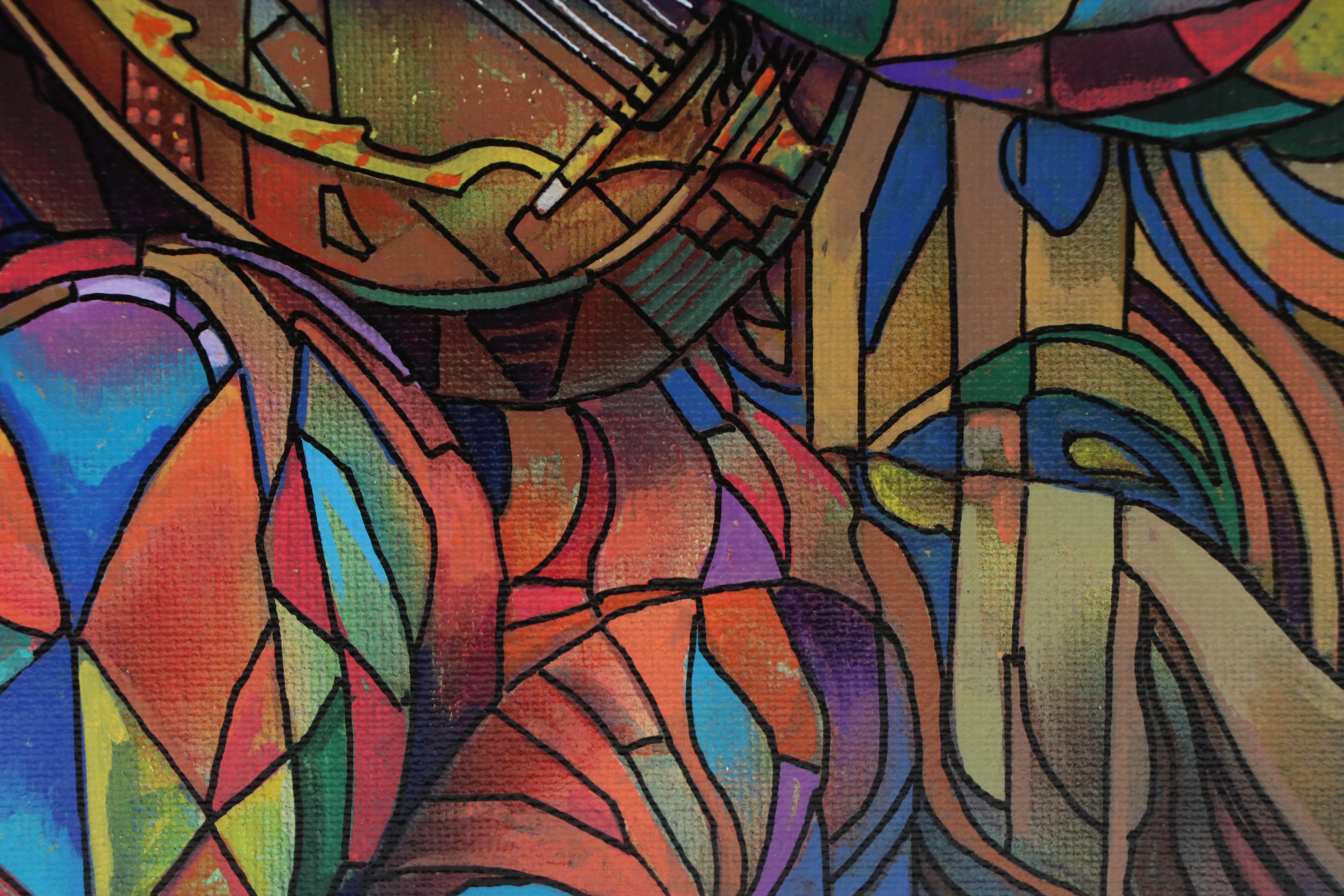 Ricardo Maya Stylized Acrylic Painting of Jester, 21st Century