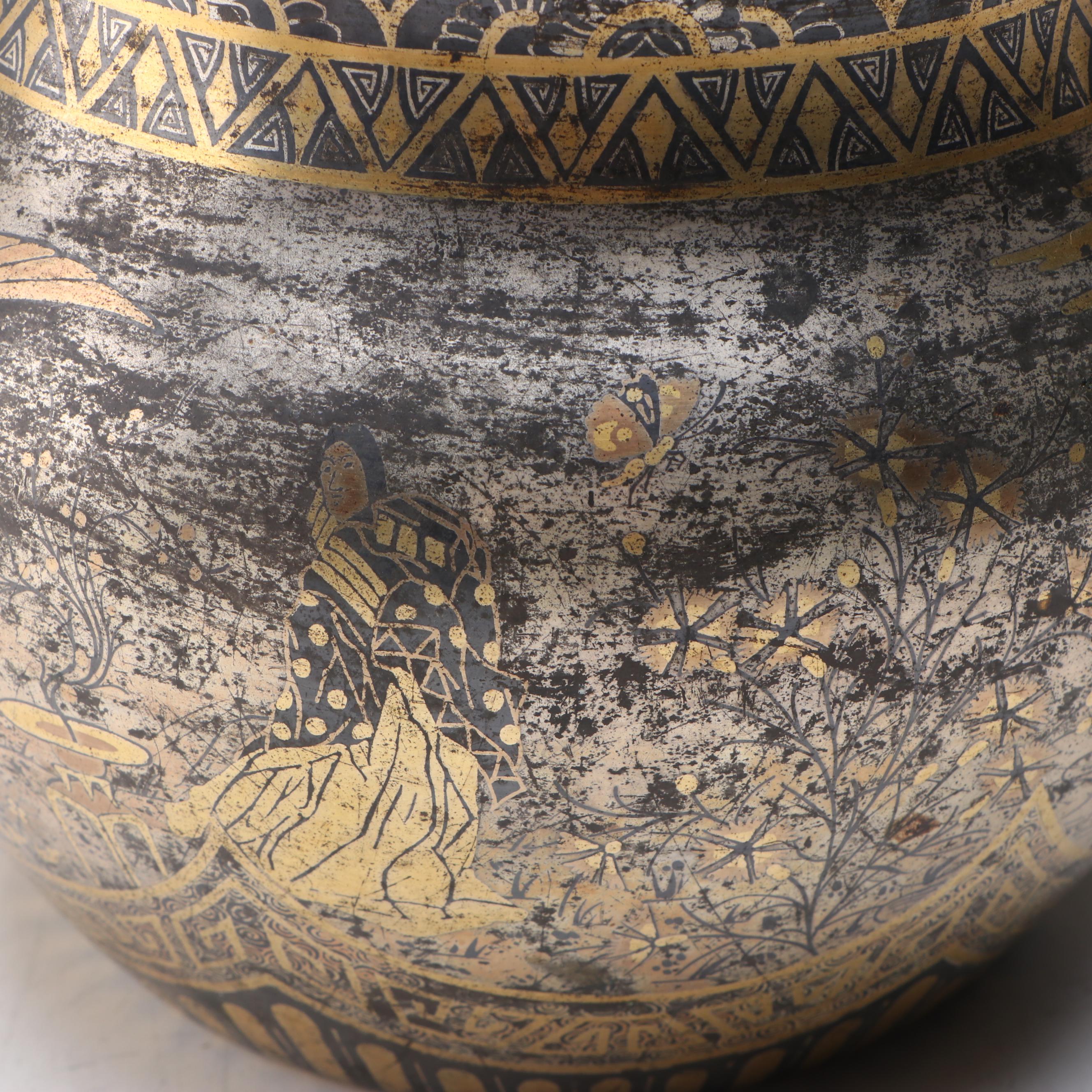 Alphonse Giroux Japonism Brass and Silver Plate with Copper Inlay Vase