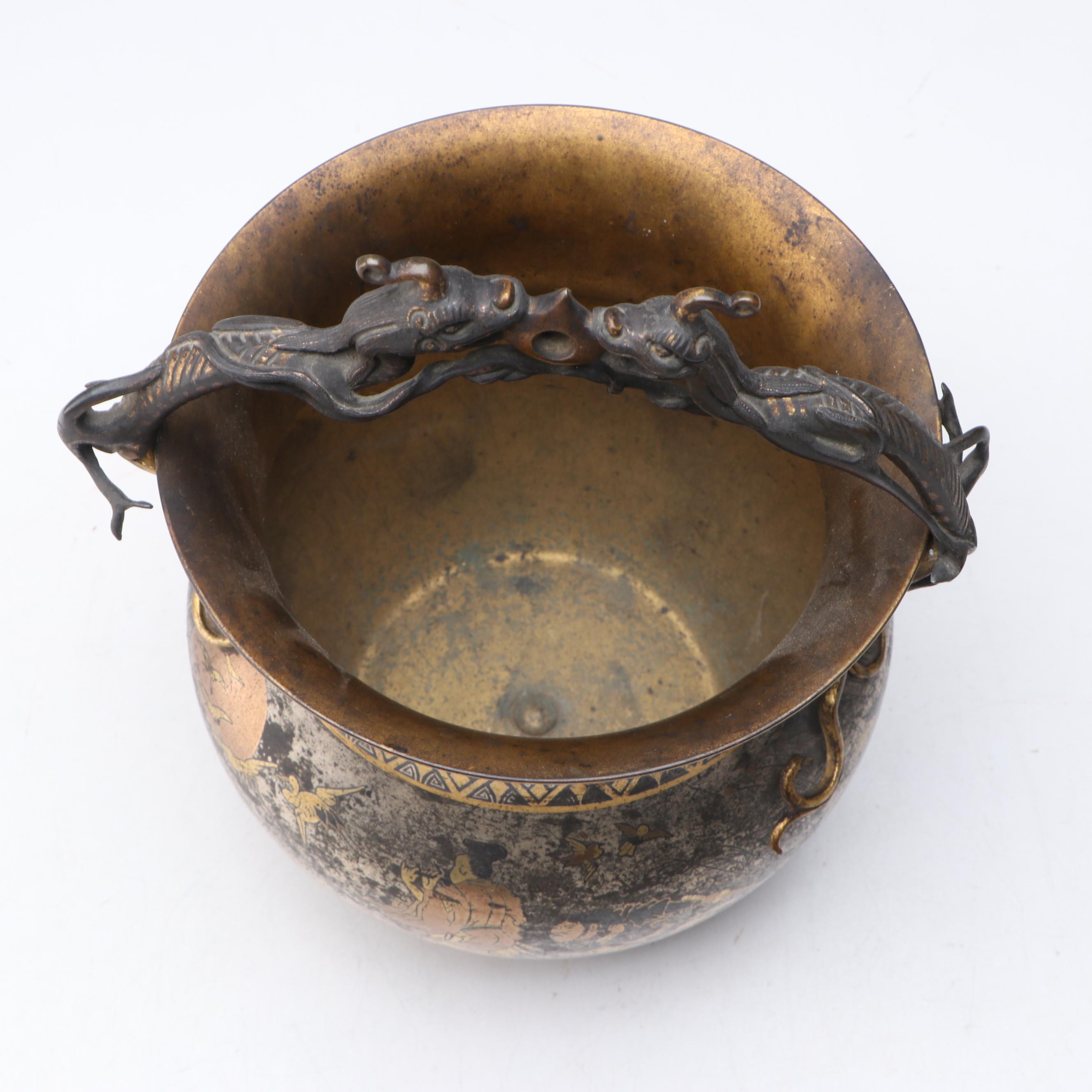 Alphonse Giroux Japonism Brass and Silver Plate with Copper Inlay Vase