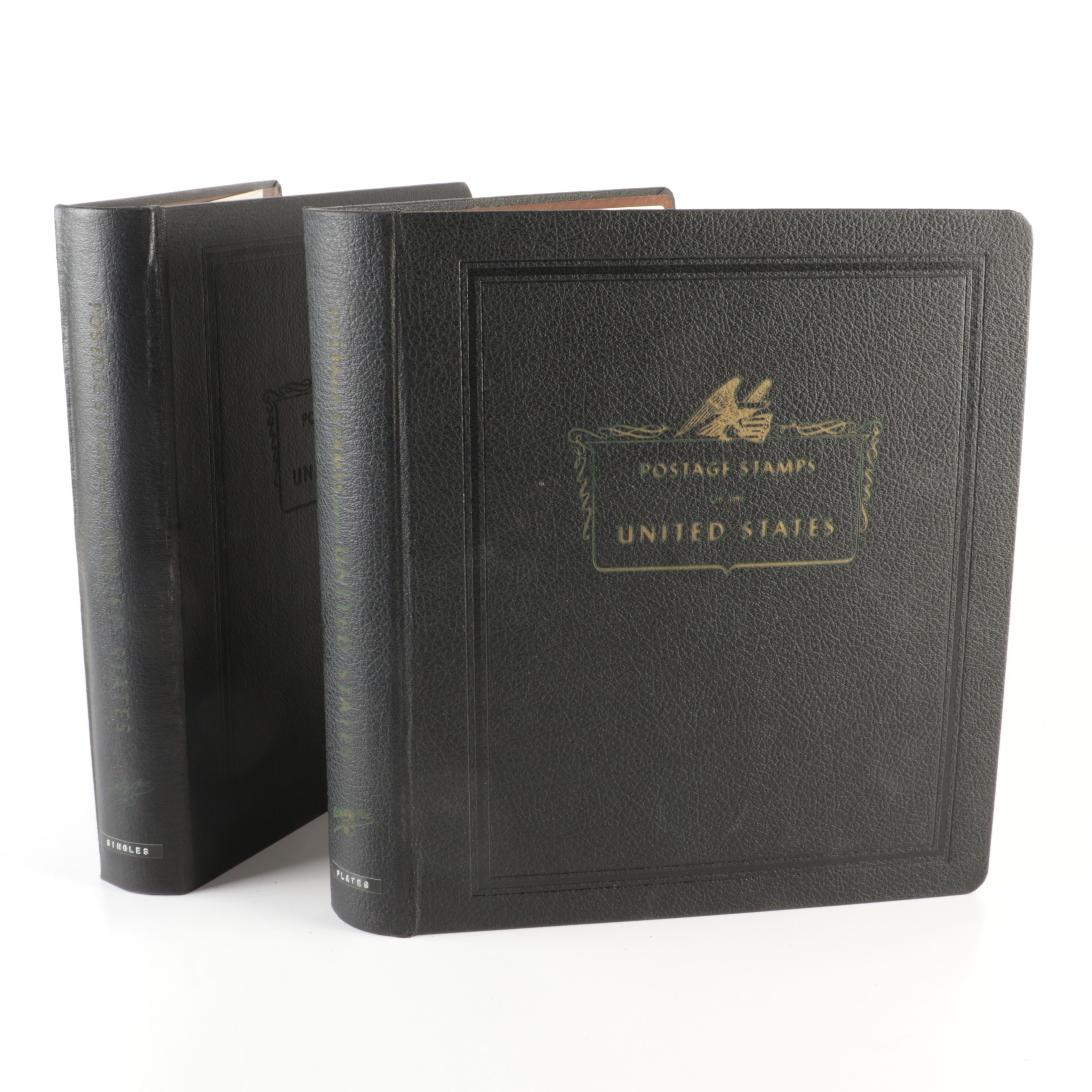 Two Albums of Mint Condition U.S. Stamp Plate Blocks and Singles, 1950 to 1971