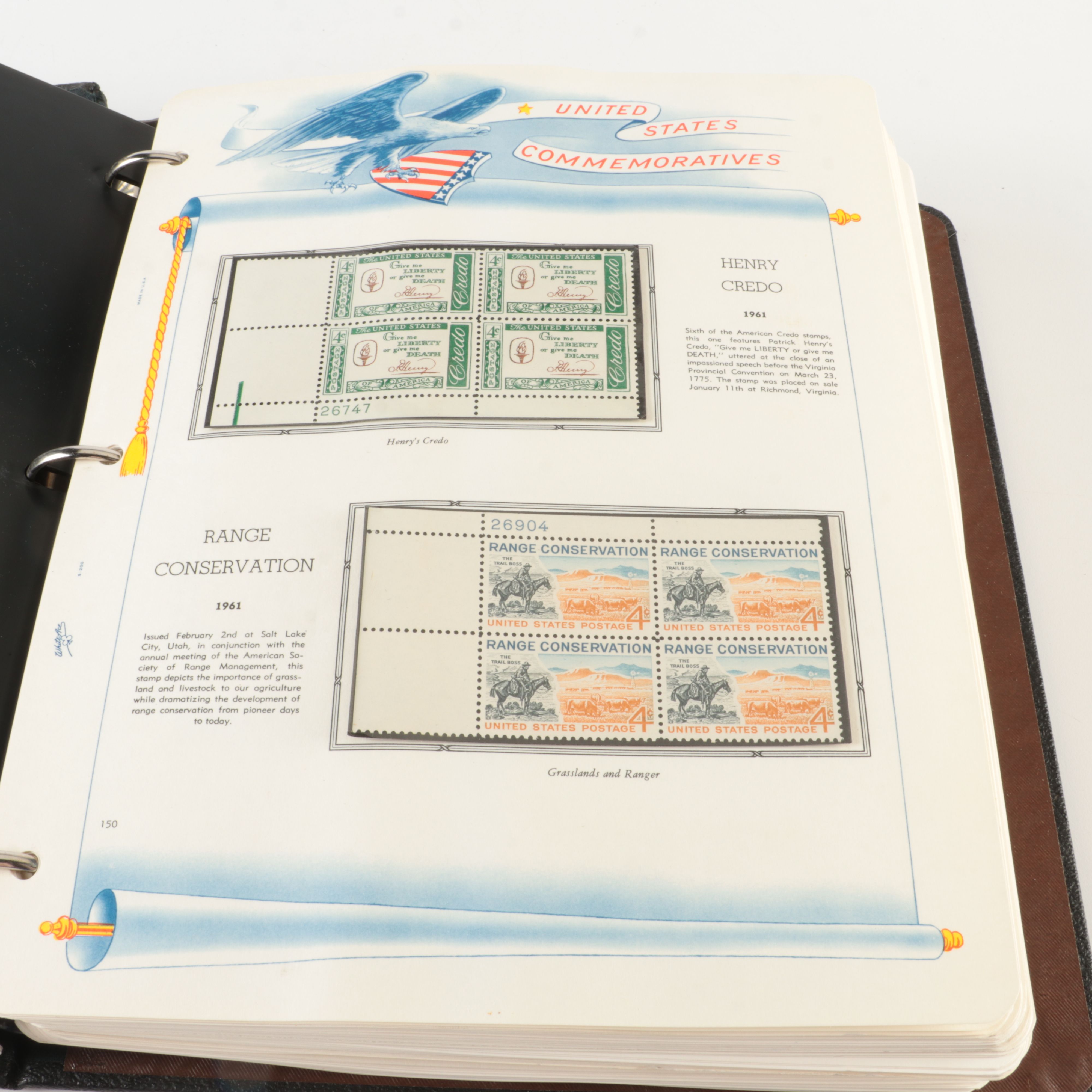 Two Albums of Mint Condition U.S. Stamp Plate Blocks and Singles, 1950 to 1971