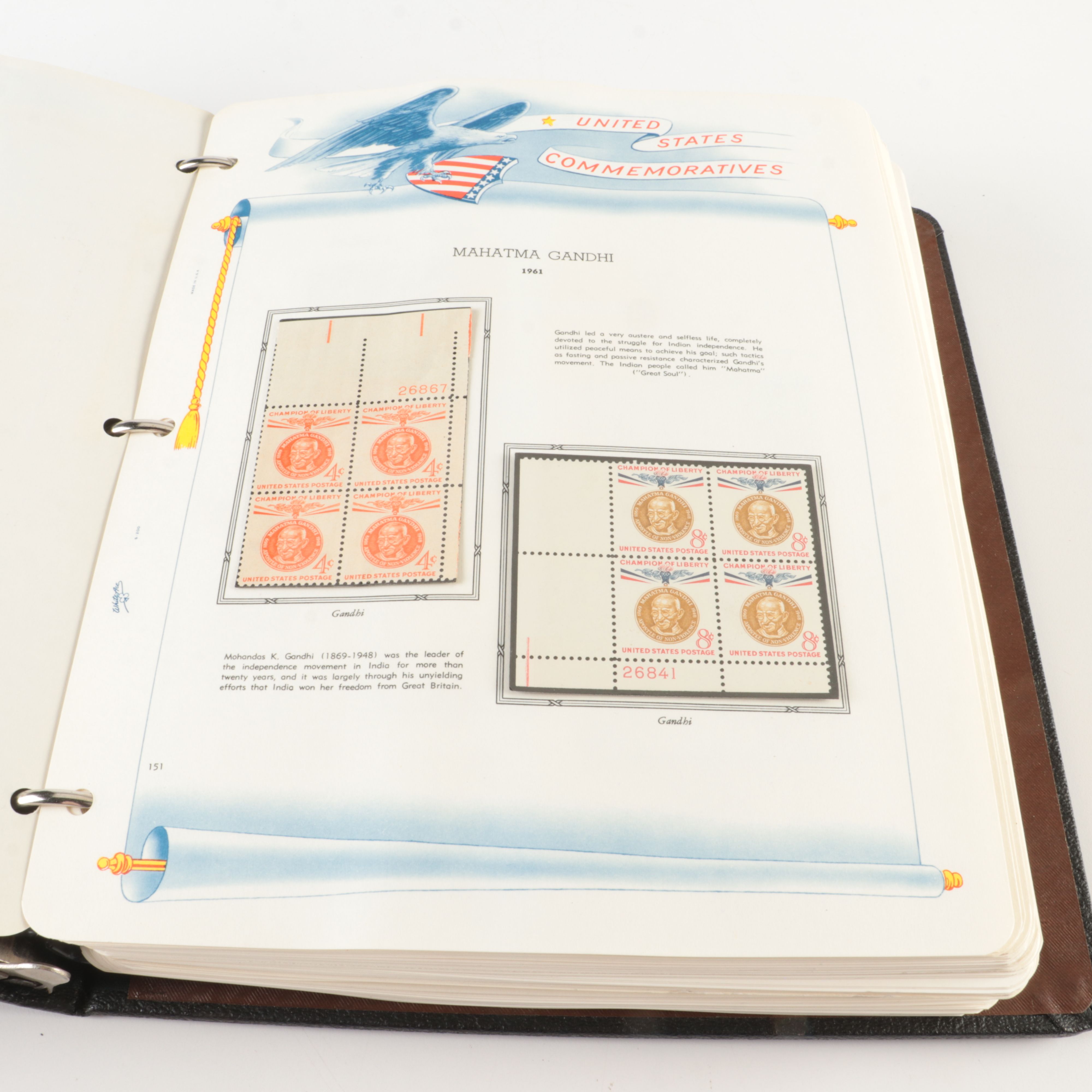 Two Albums of Mint Condition U.S. Stamp Plate Blocks and Singles, 1950 to 1971