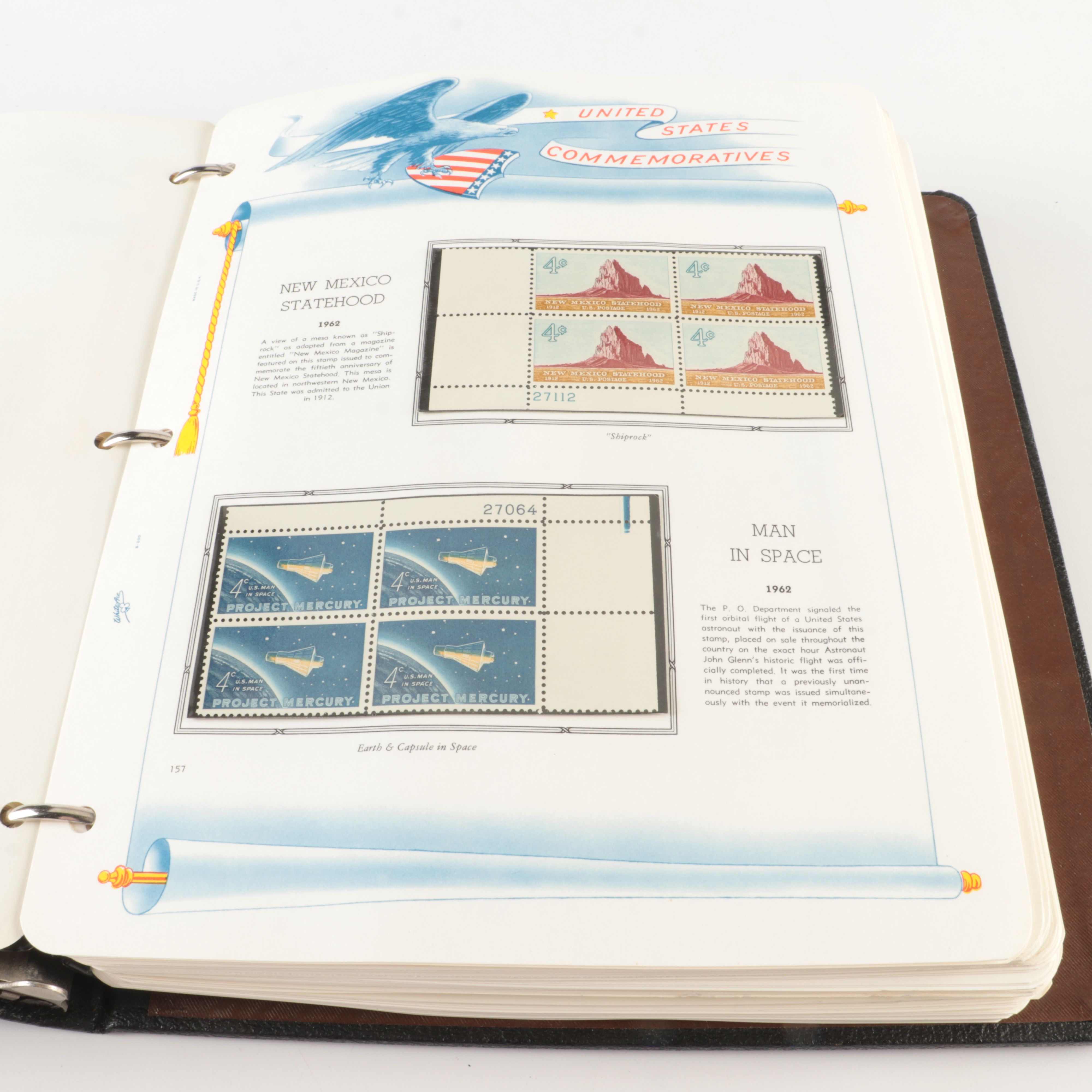 Two Albums of Mint Condition U.S. Stamp Plate Blocks and Singles, 1950 to 1971