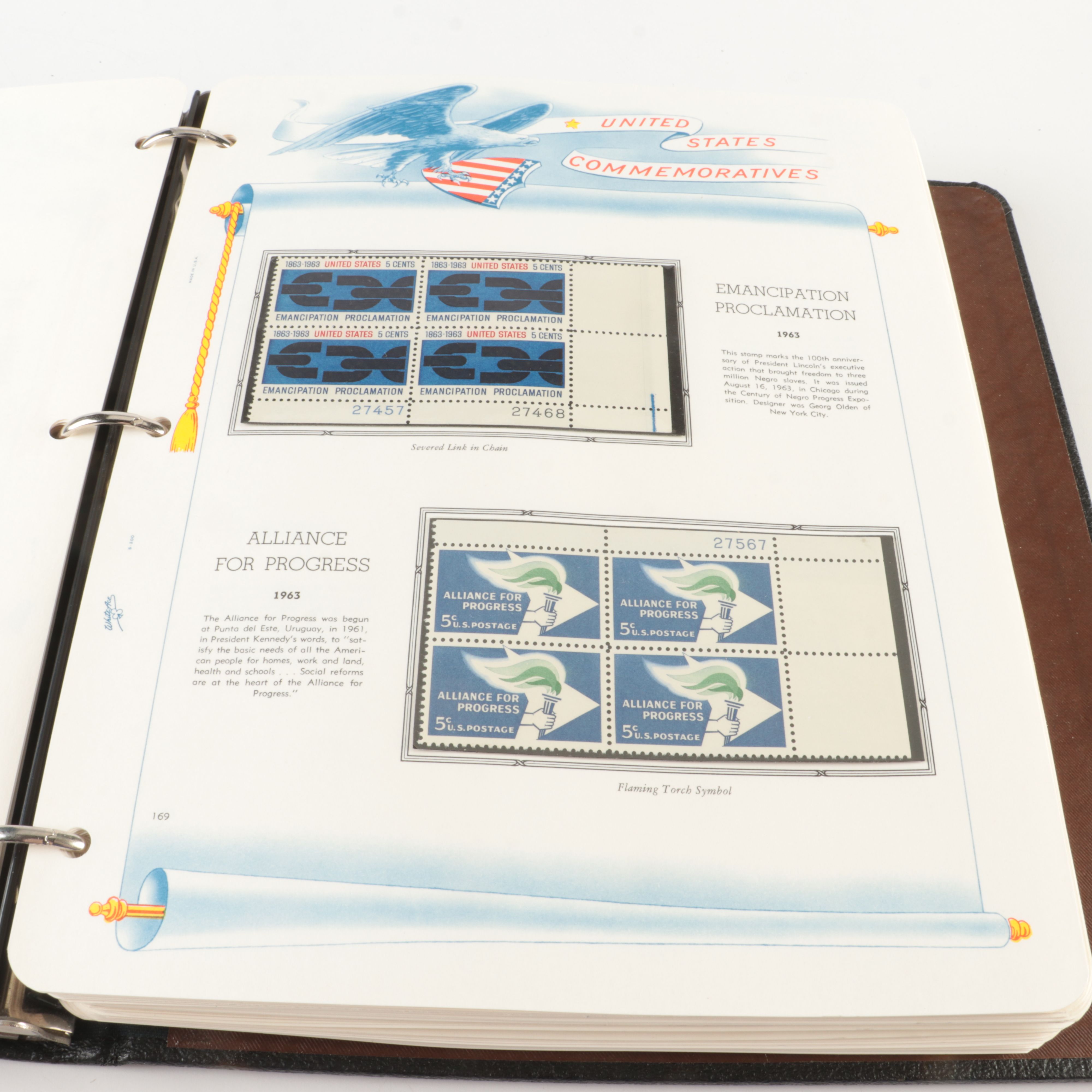 Two Albums of Mint Condition U.S. Stamp Plate Blocks and Singles, 1950 to 1971