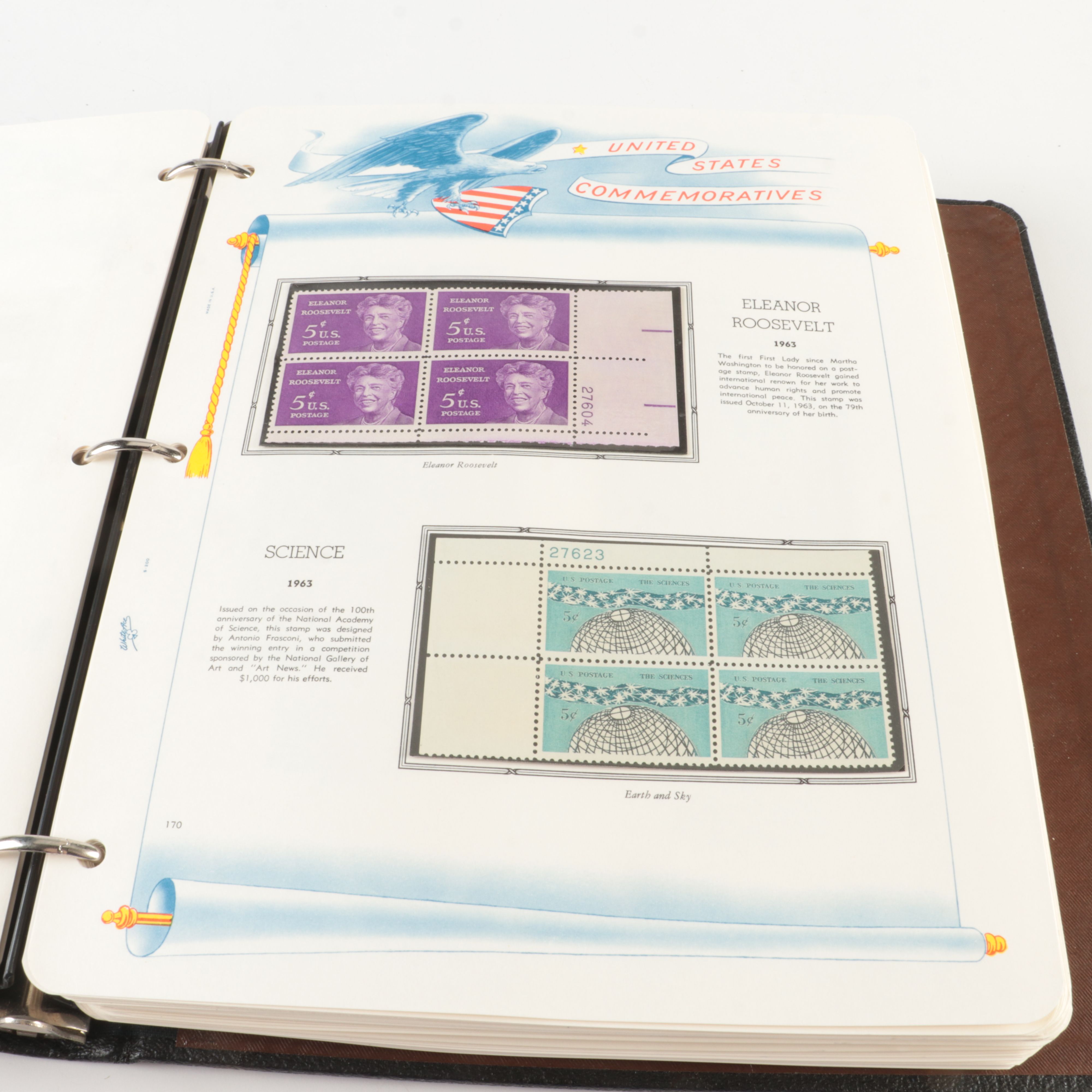 Two Albums of Mint Condition U.S. Stamp Plate Blocks and Singles, 1950 to 1971