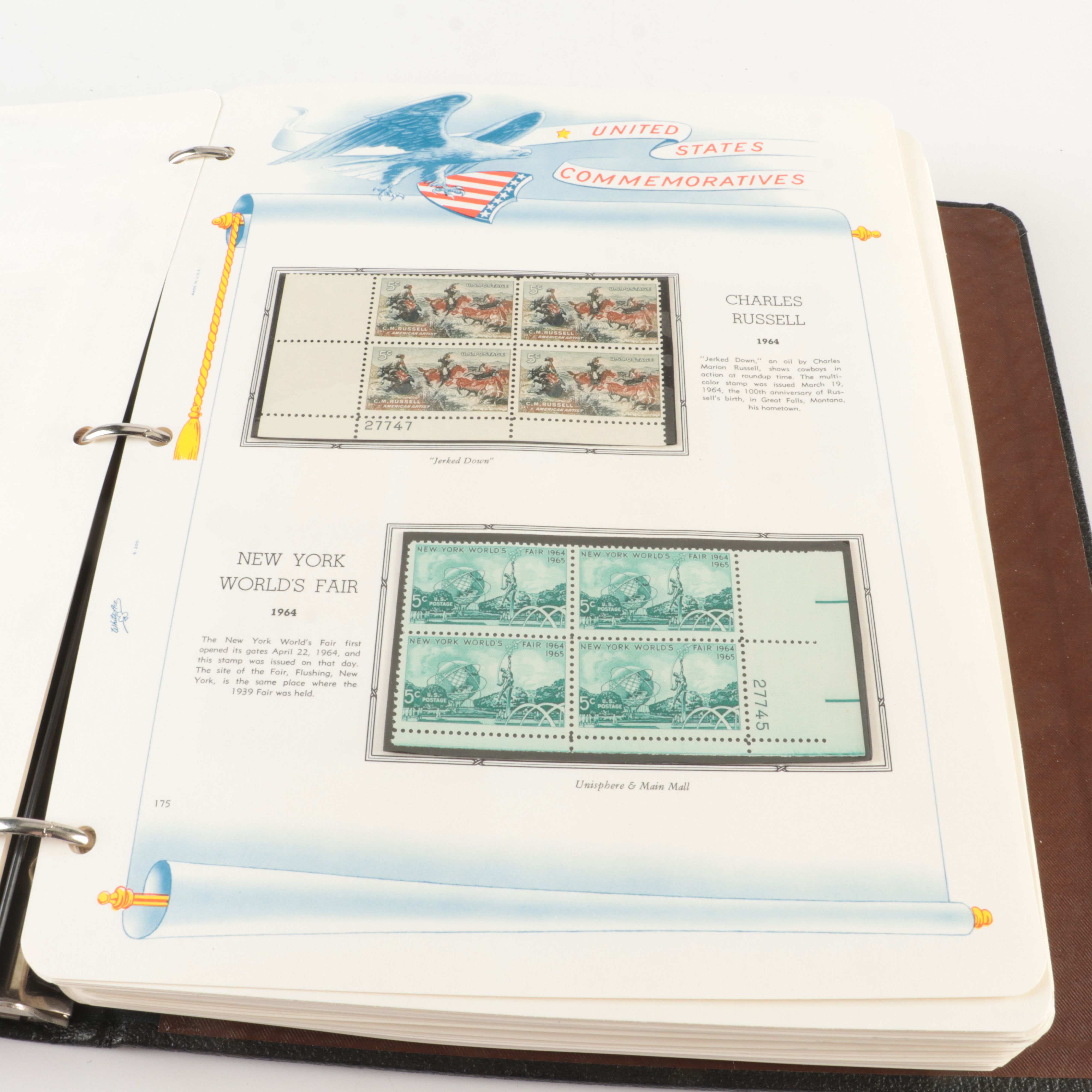 Two Albums of Mint Condition U.S. Stamp Plate Blocks and Singles, 1950 to 1971