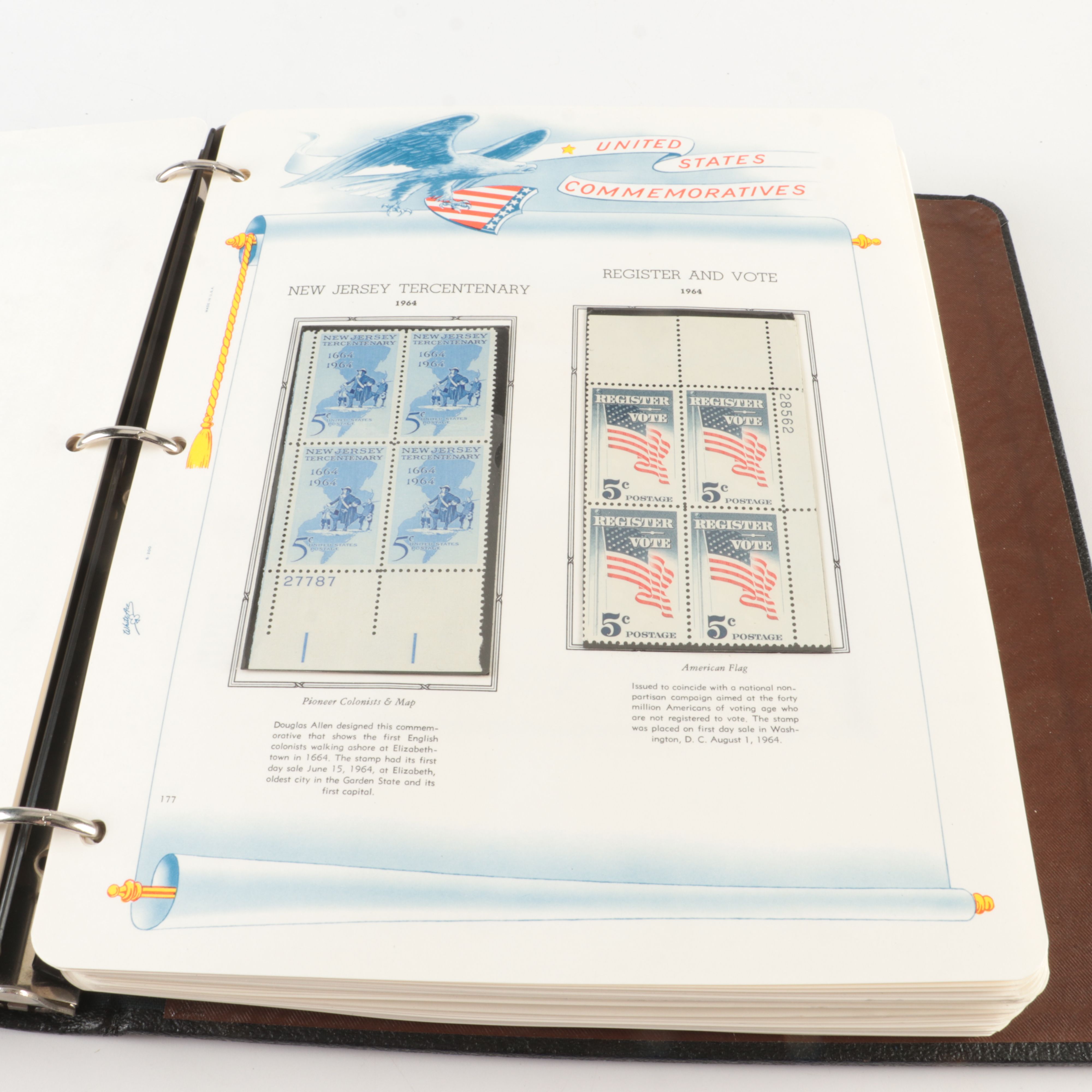 Two Albums of Mint Condition U.S. Stamp Plate Blocks and Singles, 1950 to 1971