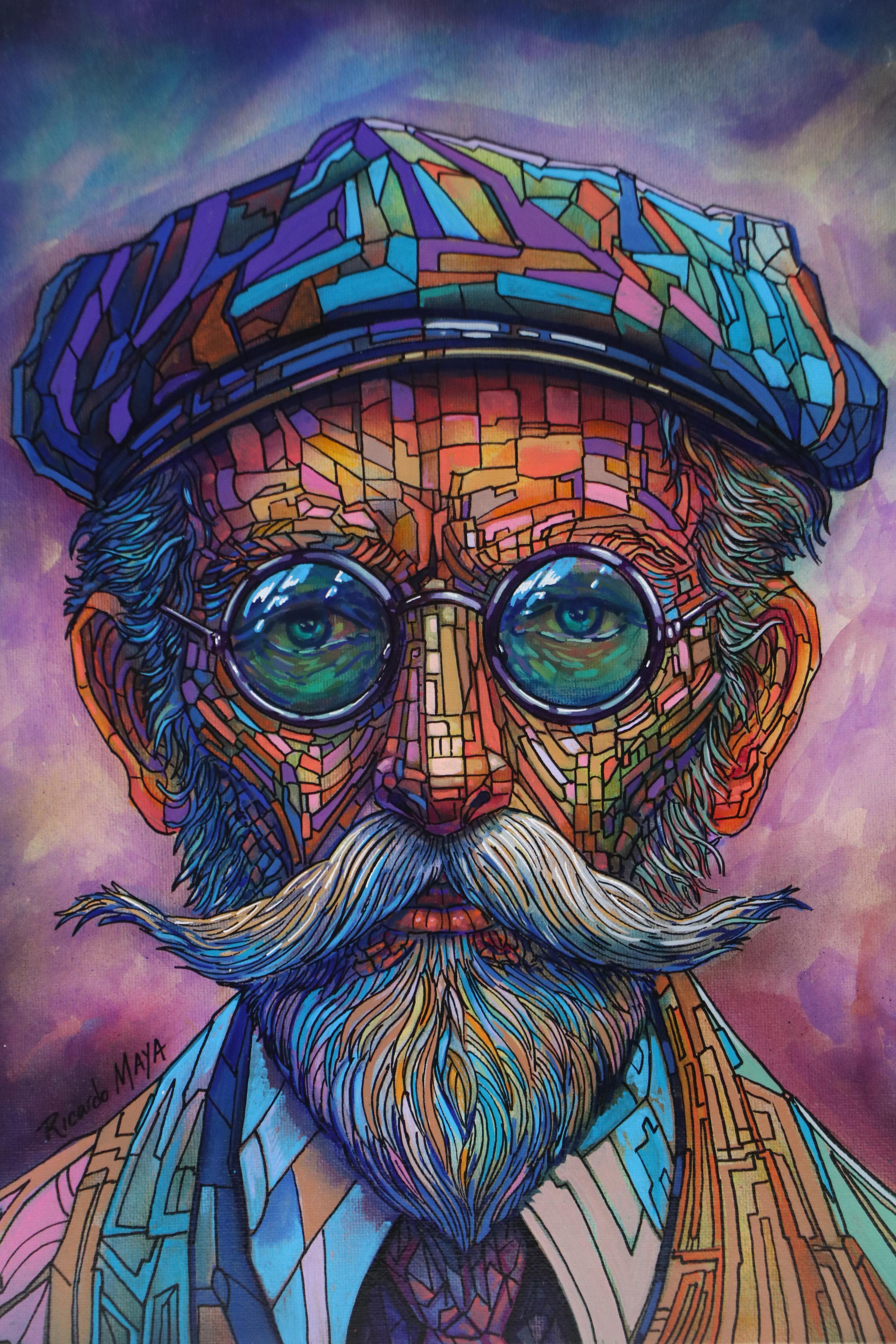 Ricardo Maya Stylized Acrylic Portait, 21st Century