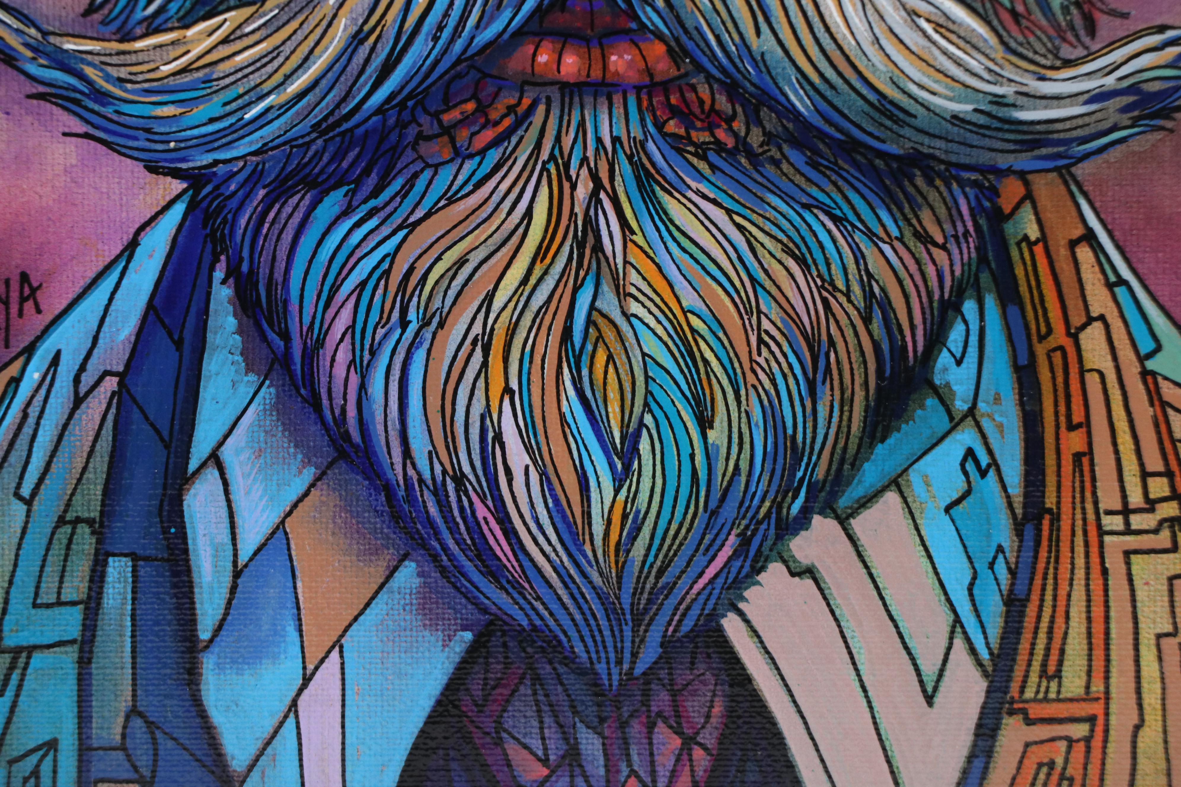 Ricardo Maya Stylized Acrylic Portait, 21st Century