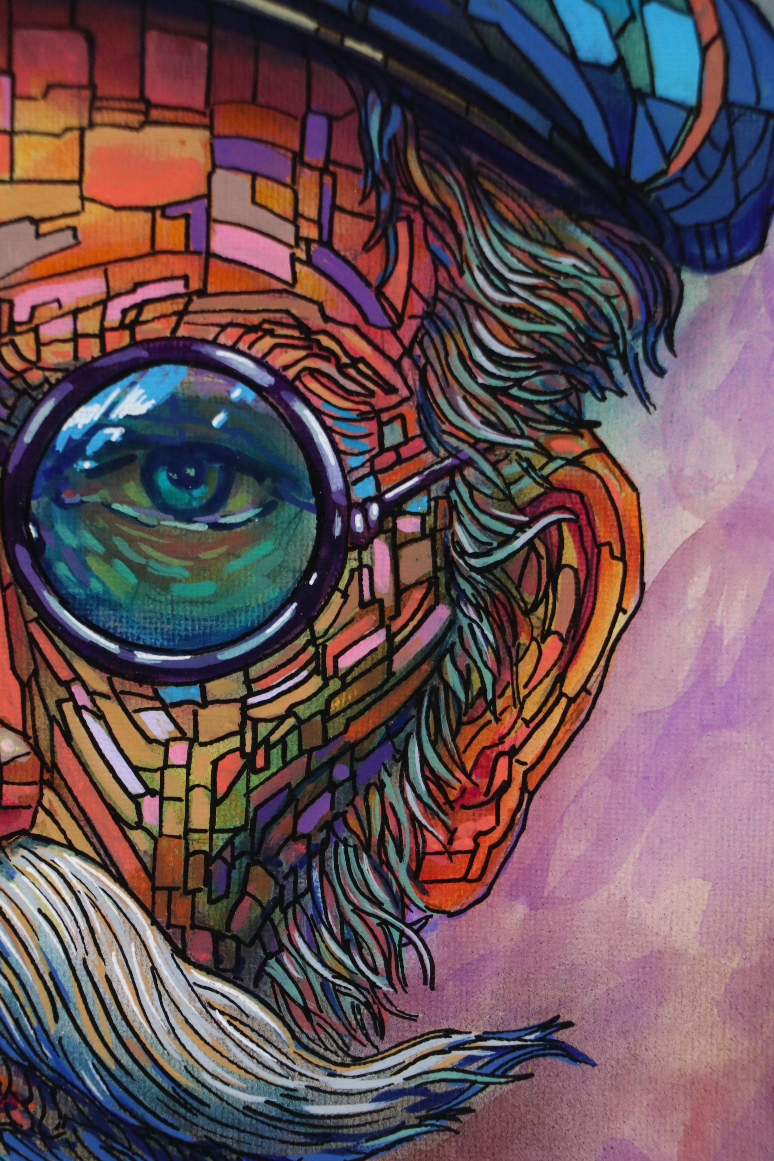 Ricardo Maya Stylized Acrylic Portait, 21st Century