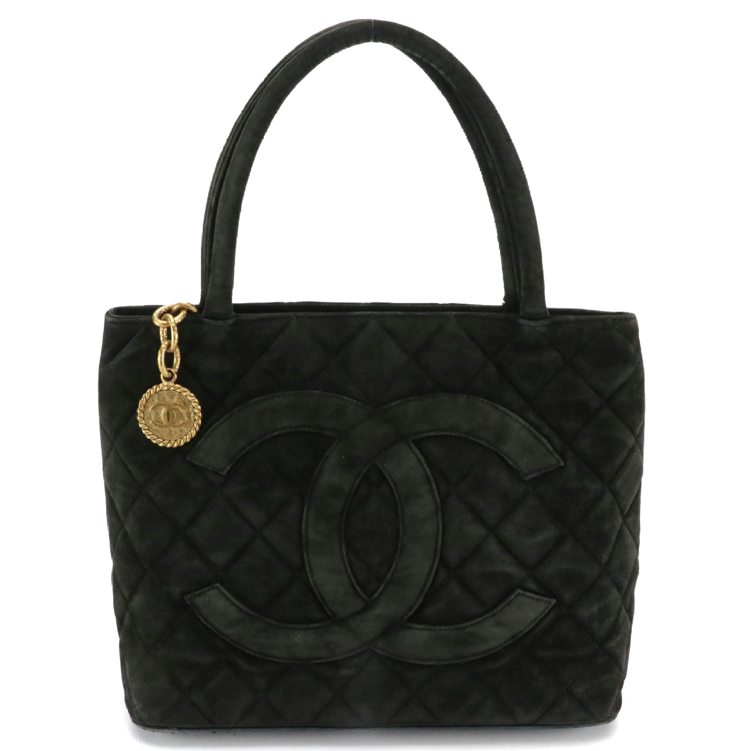 Chanel Medallion Shoulder Bag in Black Quilted Suede