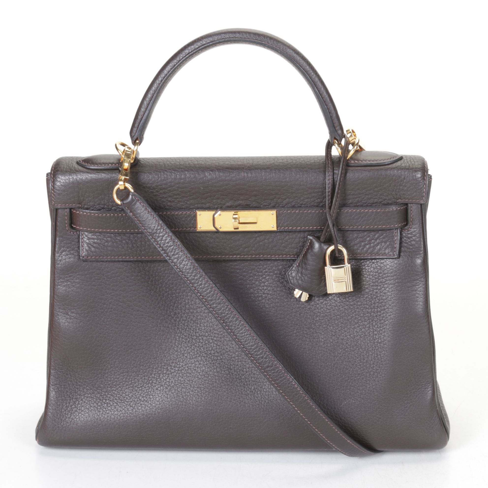 Hermès Kelly 32 Retourne Satchel in Chocolate Brown Ardennes  Leather
