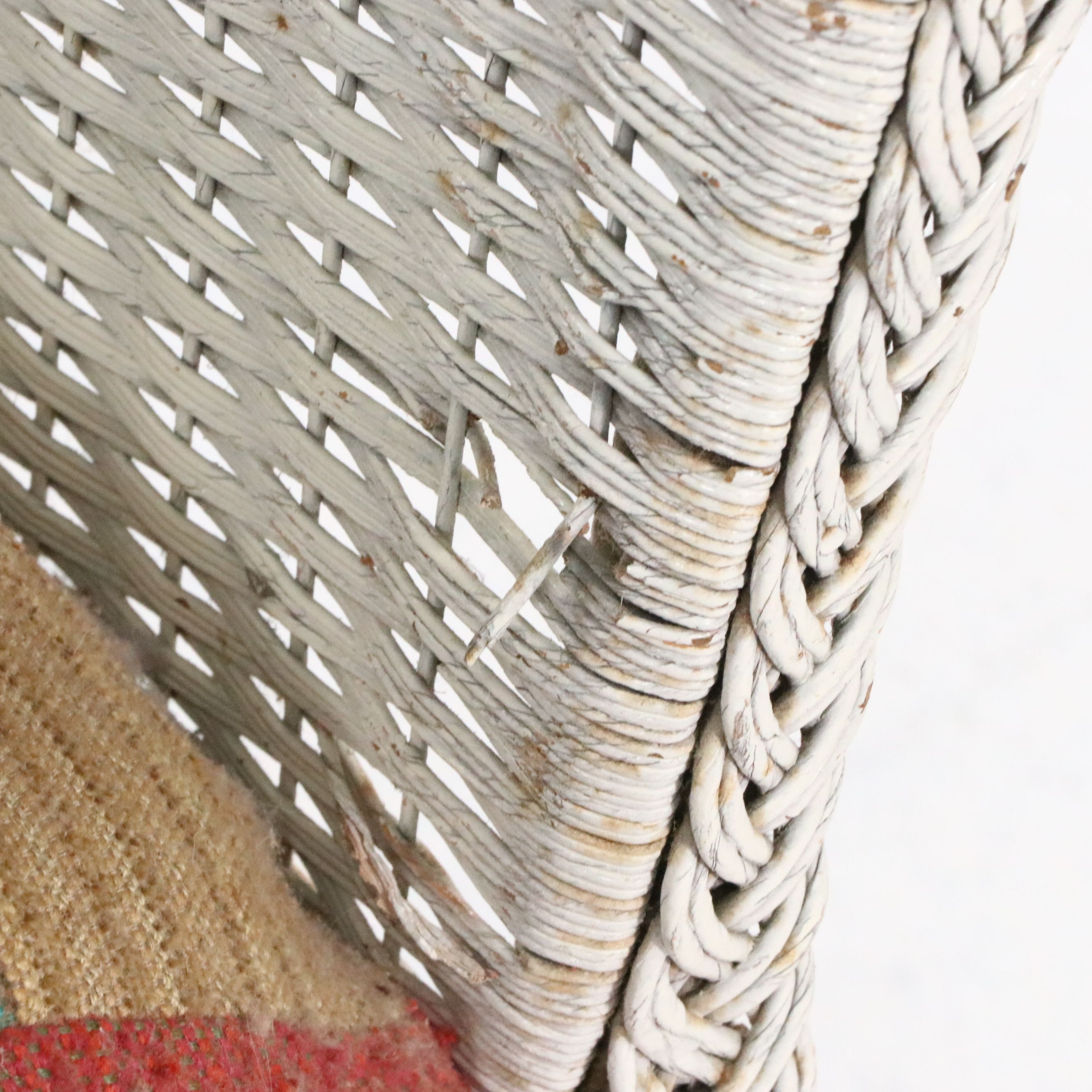 Edwardian Style Wicker Sofa with Patchwork Quilt Seat Cushion, Early 20th C.