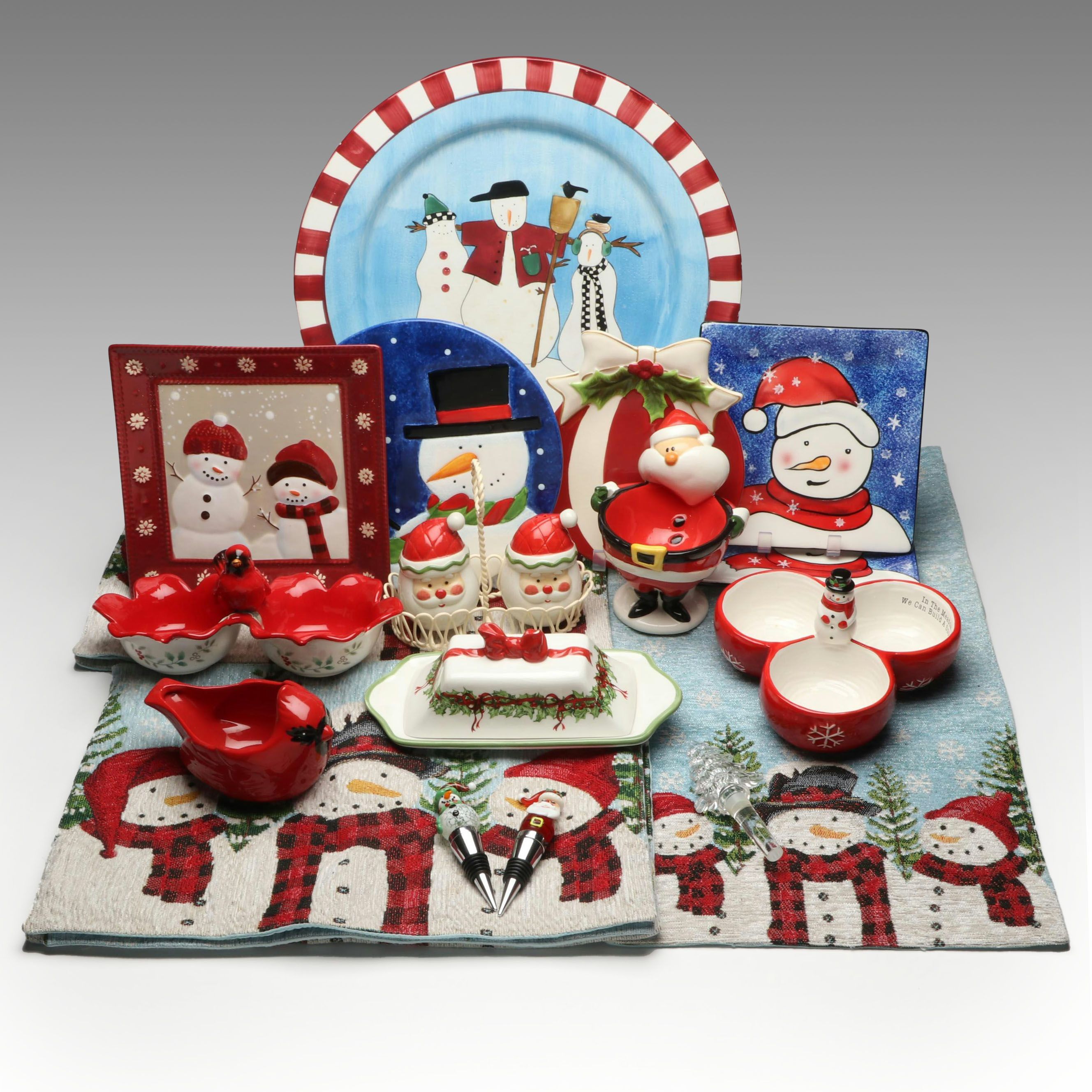 Pfaltzgraff "Winterberry" Dish with Sakura and Other Christmas Tableware