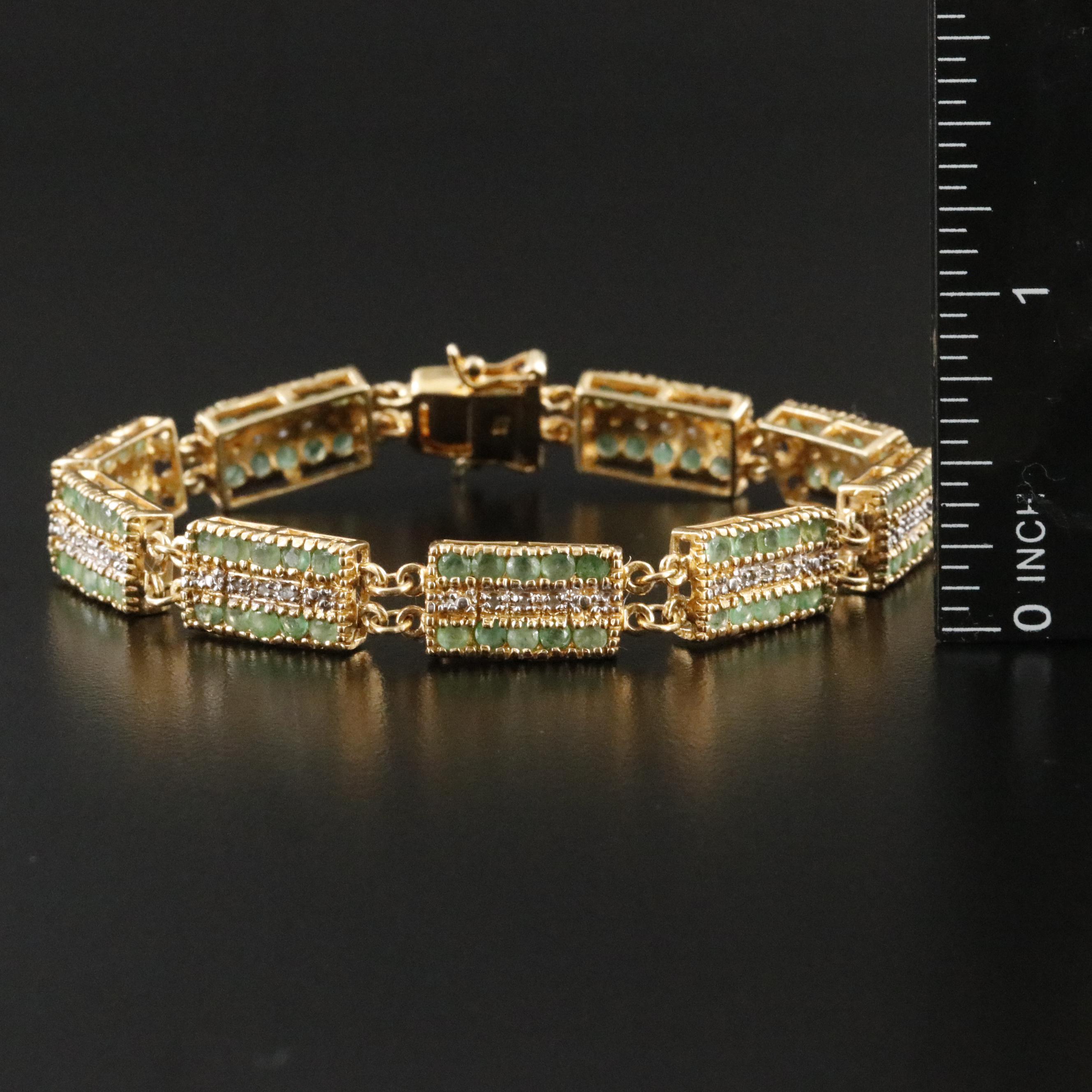 Sterling Emerald and Diamond Bracelet