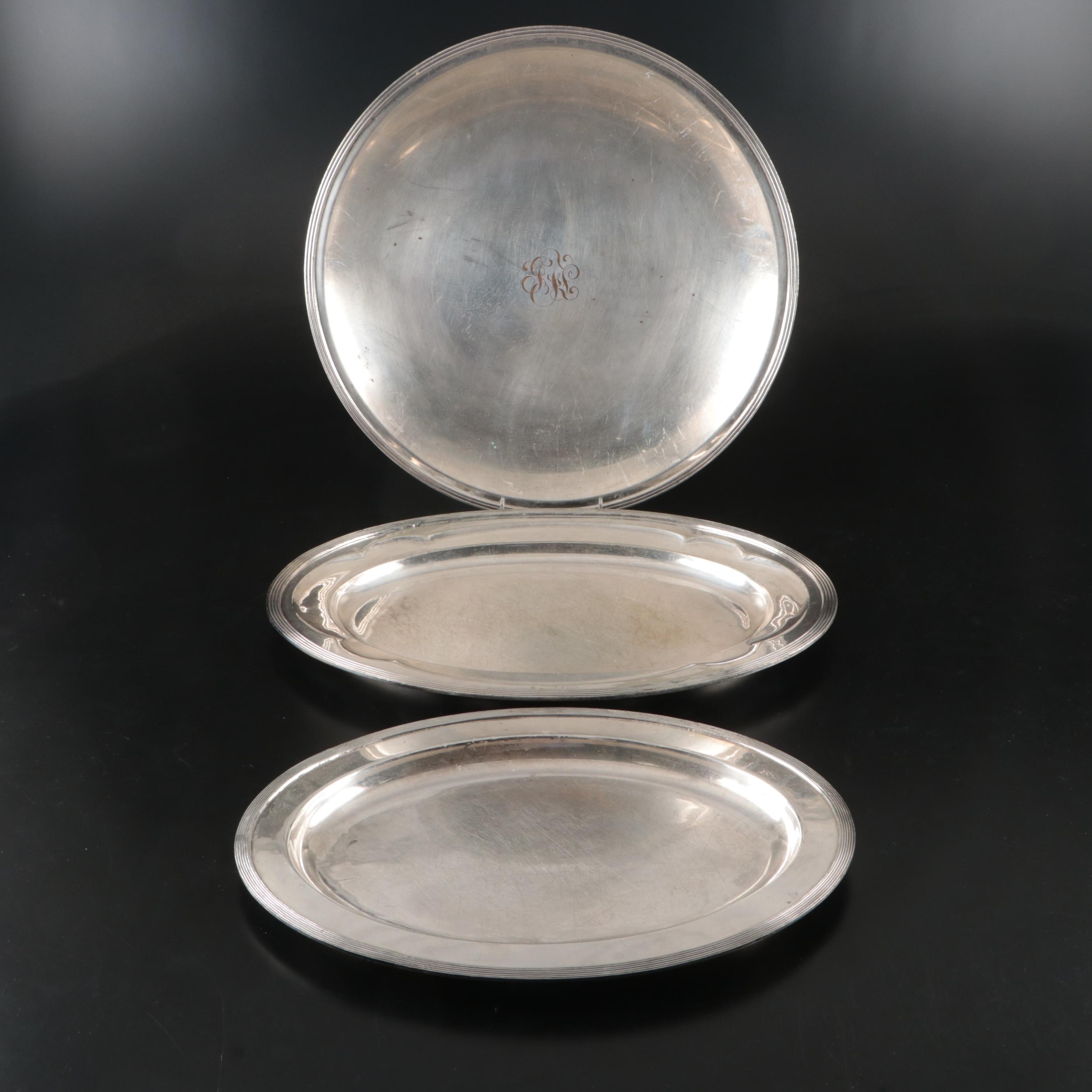 Wm Rogers "Windsor" Oval Platter and Other Silver Plate Serving Trays