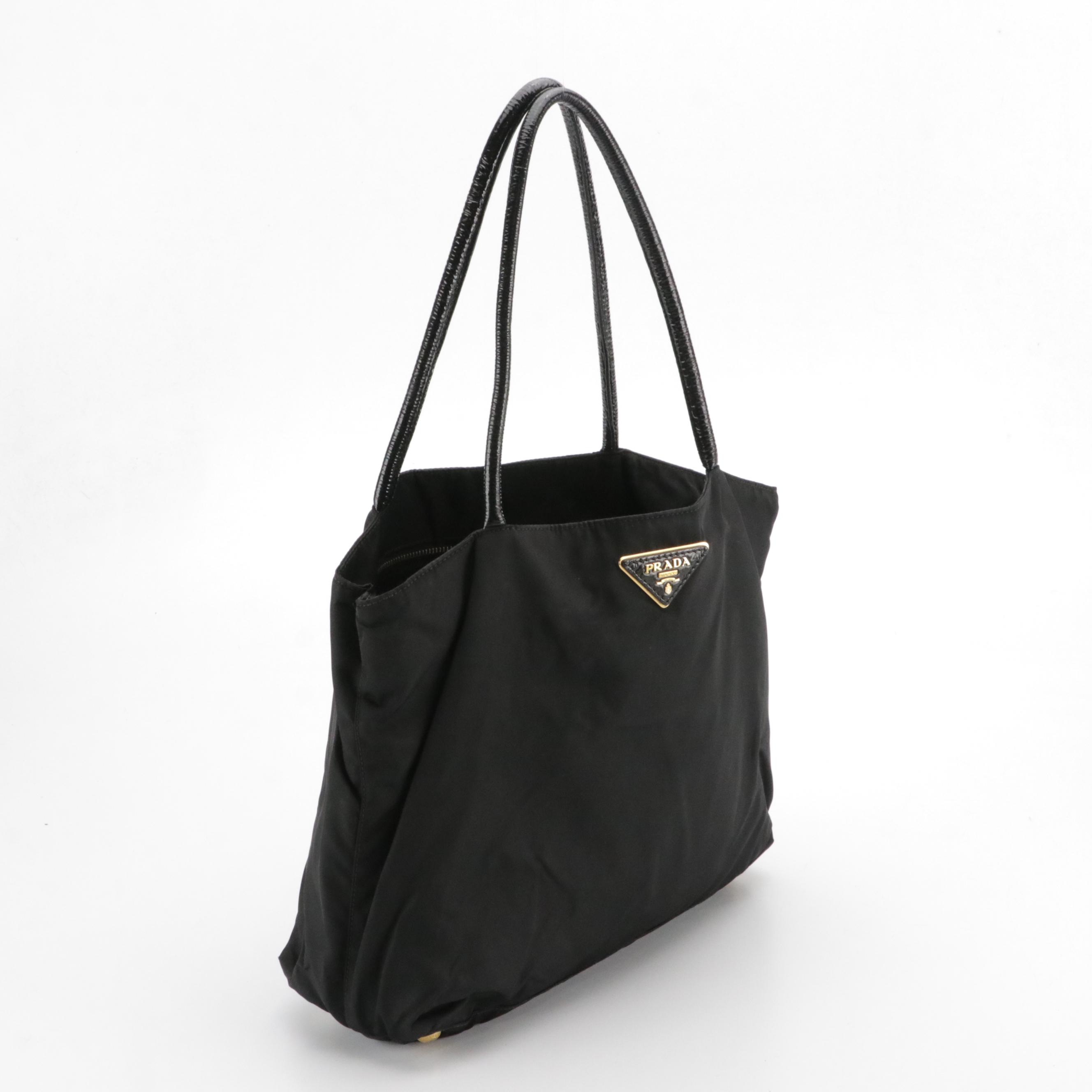 Prada Tote in Black Nylon and Patent Leather
