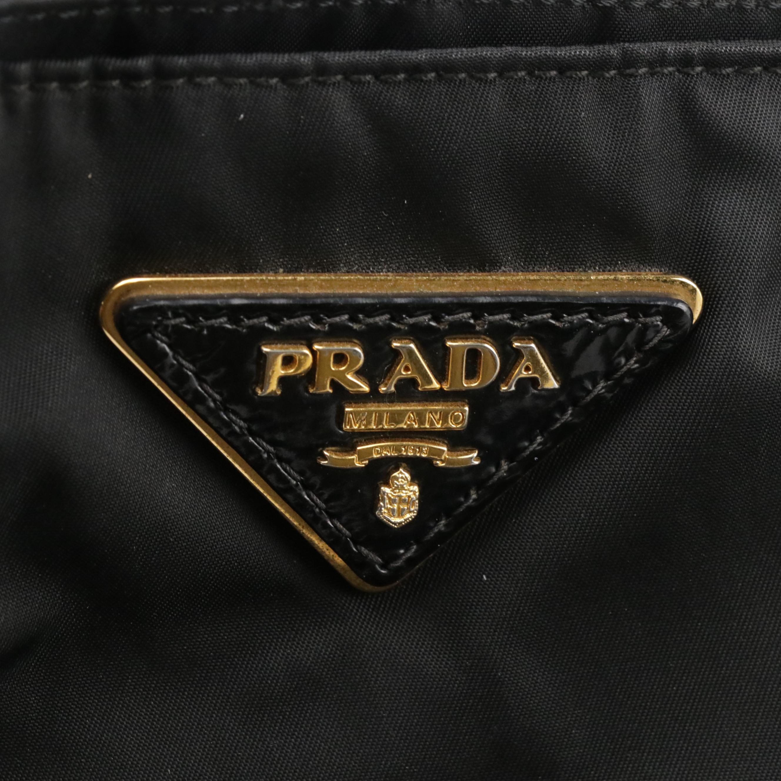 Prada Tote in Black Nylon and Patent Leather