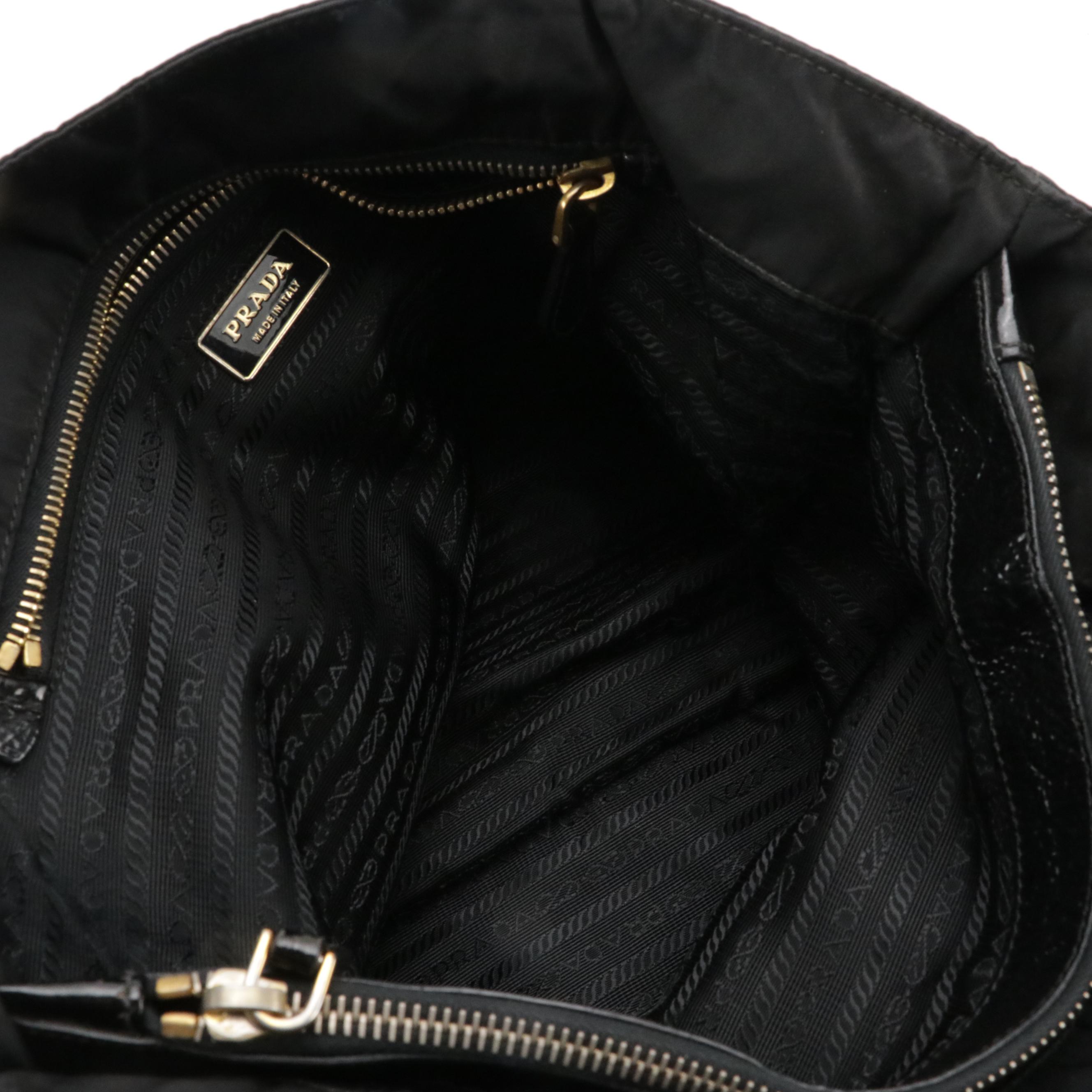 Prada Tote in Black Nylon and Patent Leather