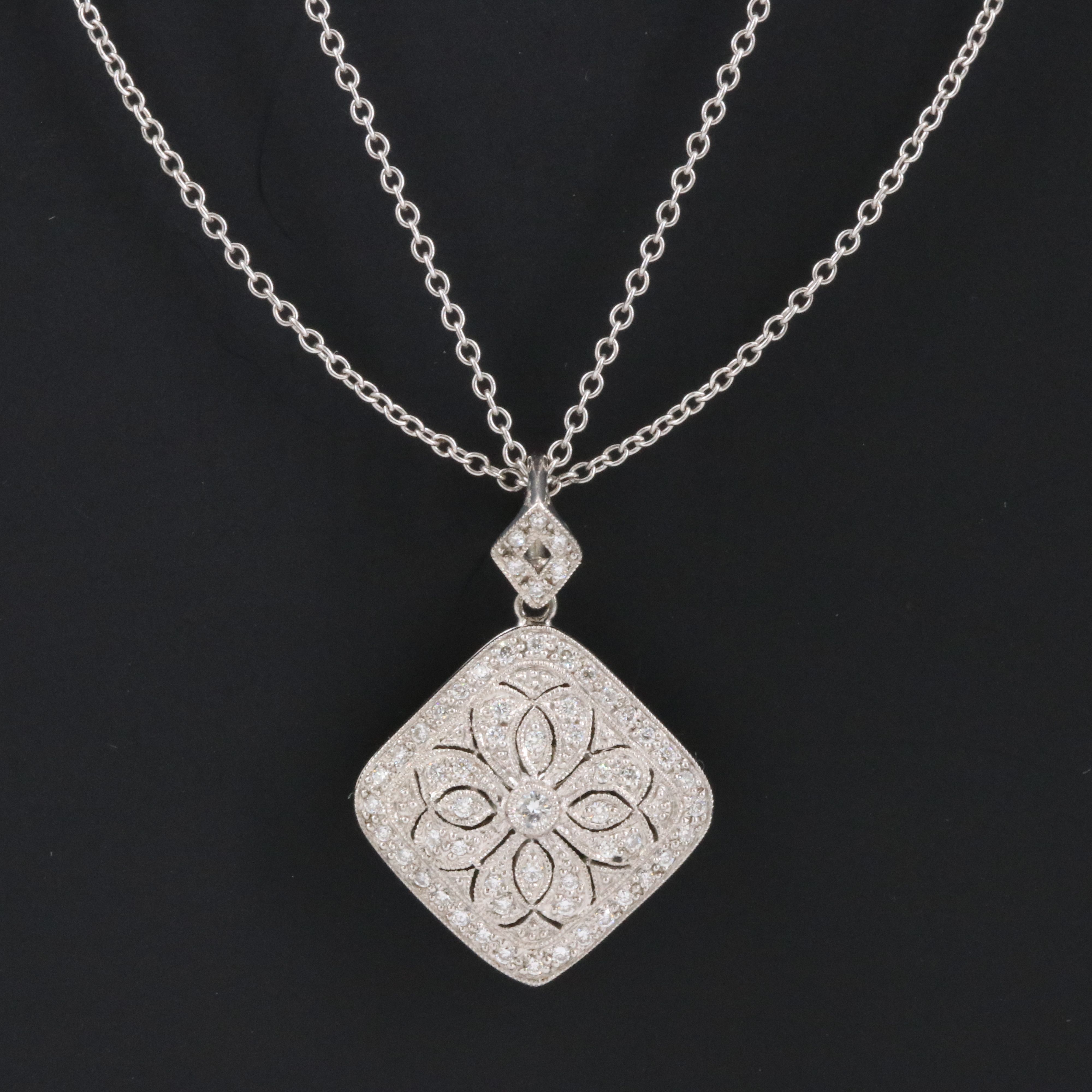 18K 0.54 CTW  Diamond Locket on Double Chain Necklace