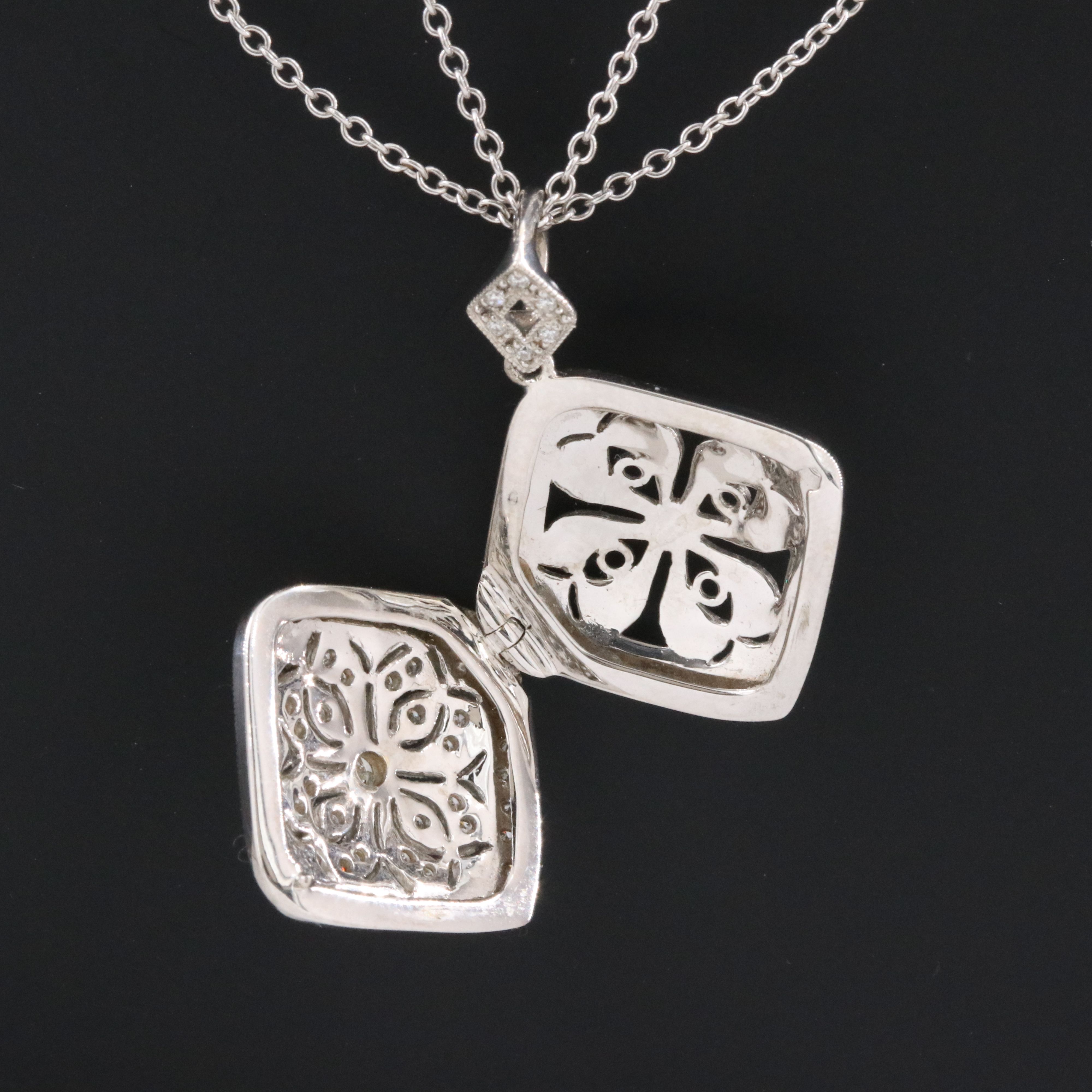 18K 0.54 CTW  Diamond Locket on Double Chain Necklace