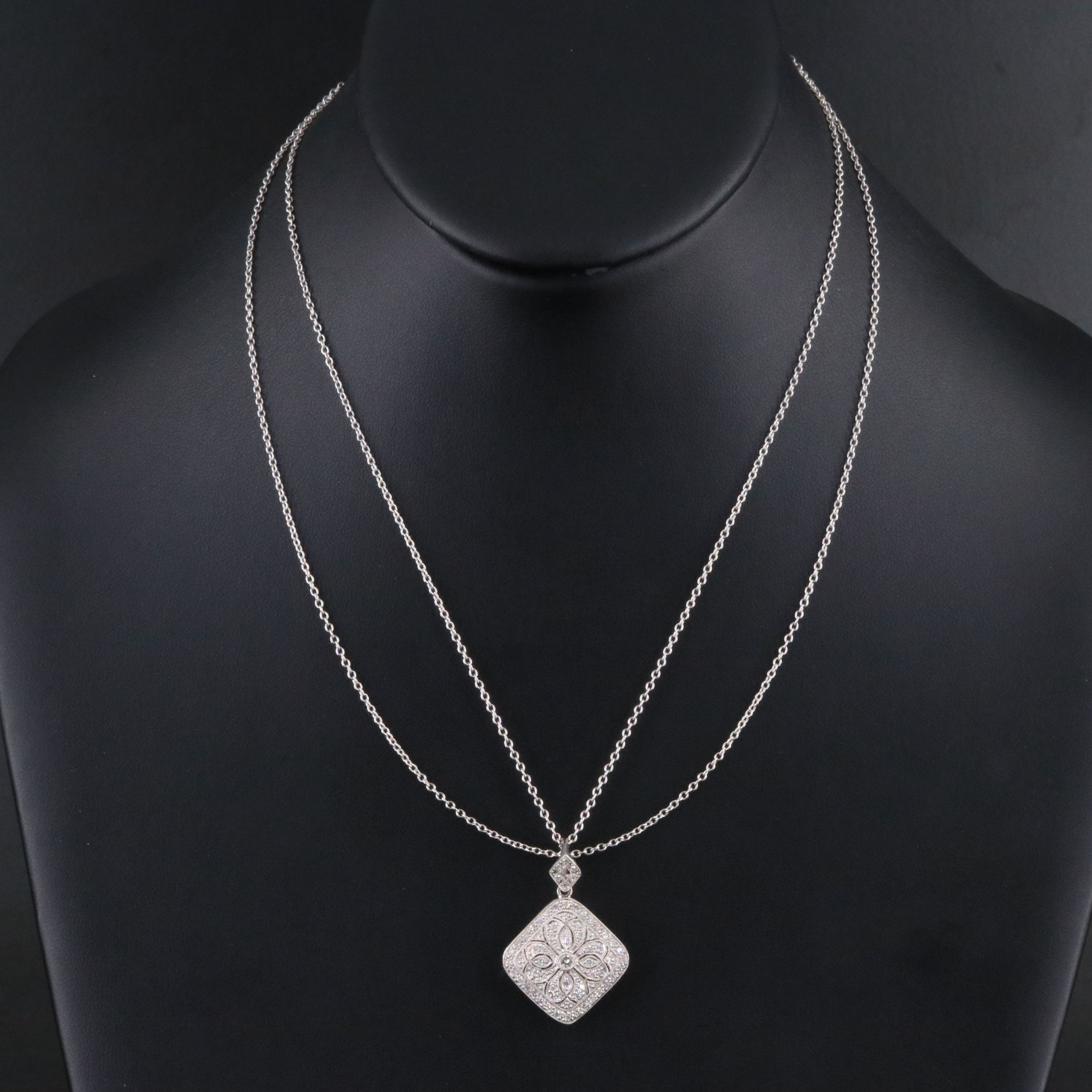18K 0.54 CTW  Diamond Locket on Double Chain Necklace